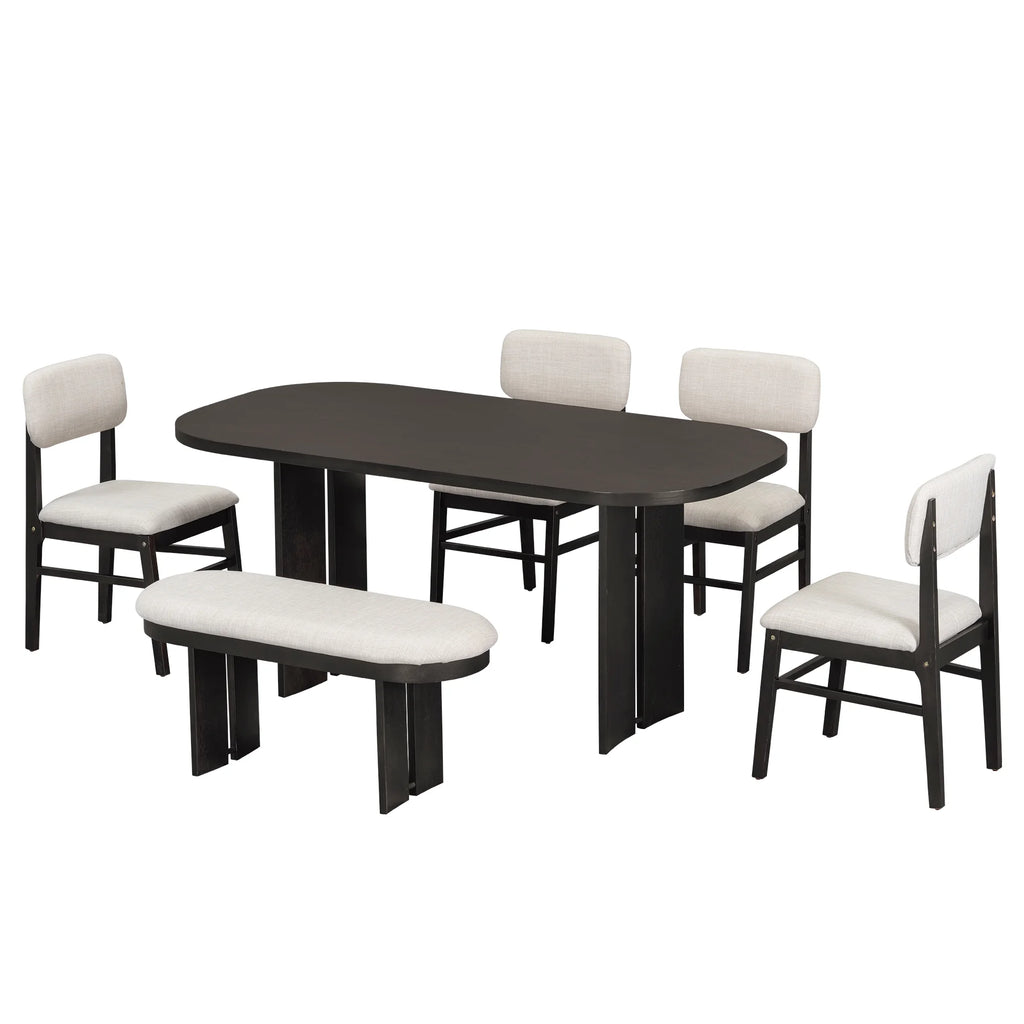 EUROCO 6-Piece Dining Table Set for 6, Rectangular Kitchen Table Set with Wood Frame, 4 Chairs and 1 Bench for Kitchen Dining Room Office,Natural