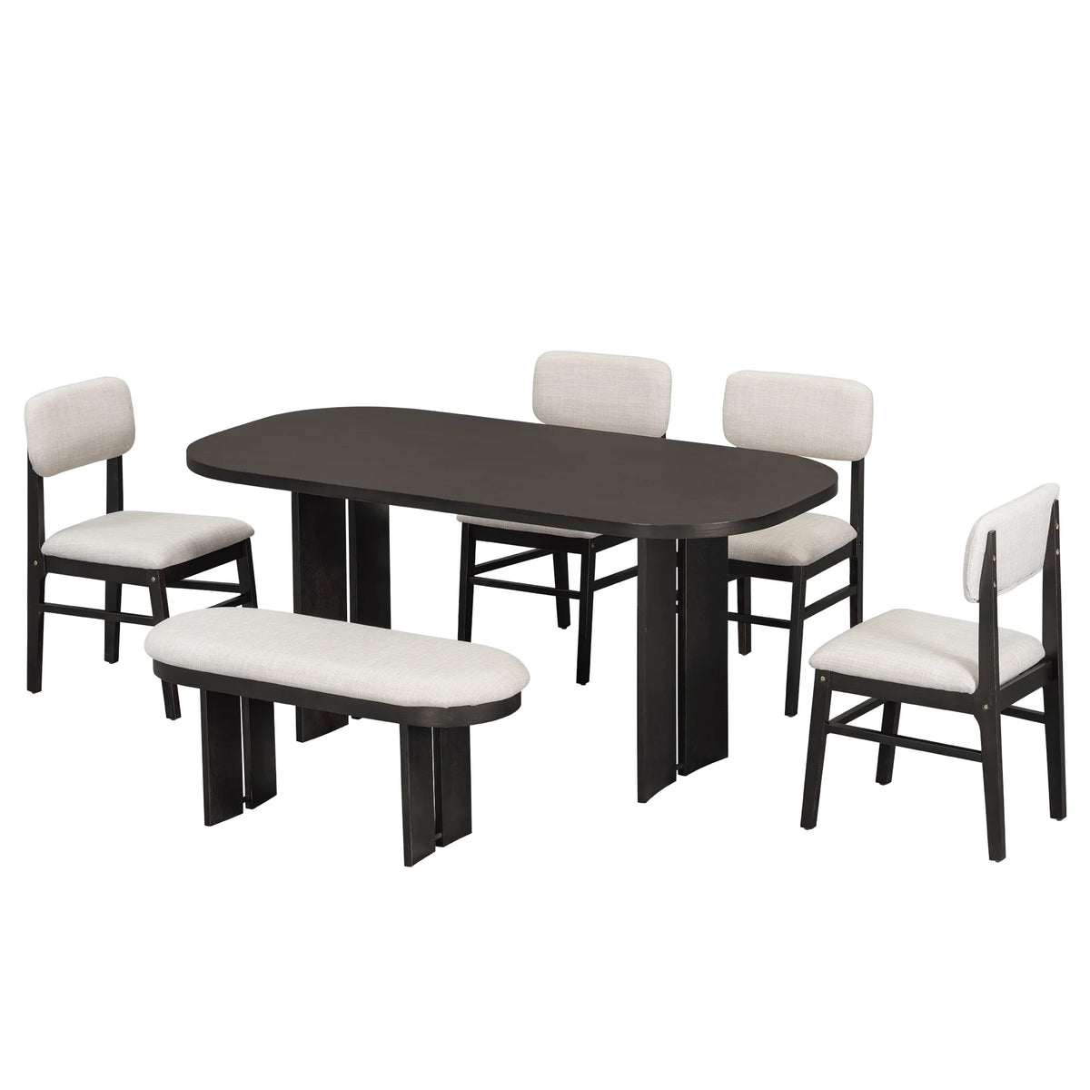 EUROCO 6-Piece Dining Table Set for 6, Rectangular Kitchen Table Set with Wood Frame, 4 Chairs and 1 Bench for Kitchen Dining Room Office,Natural