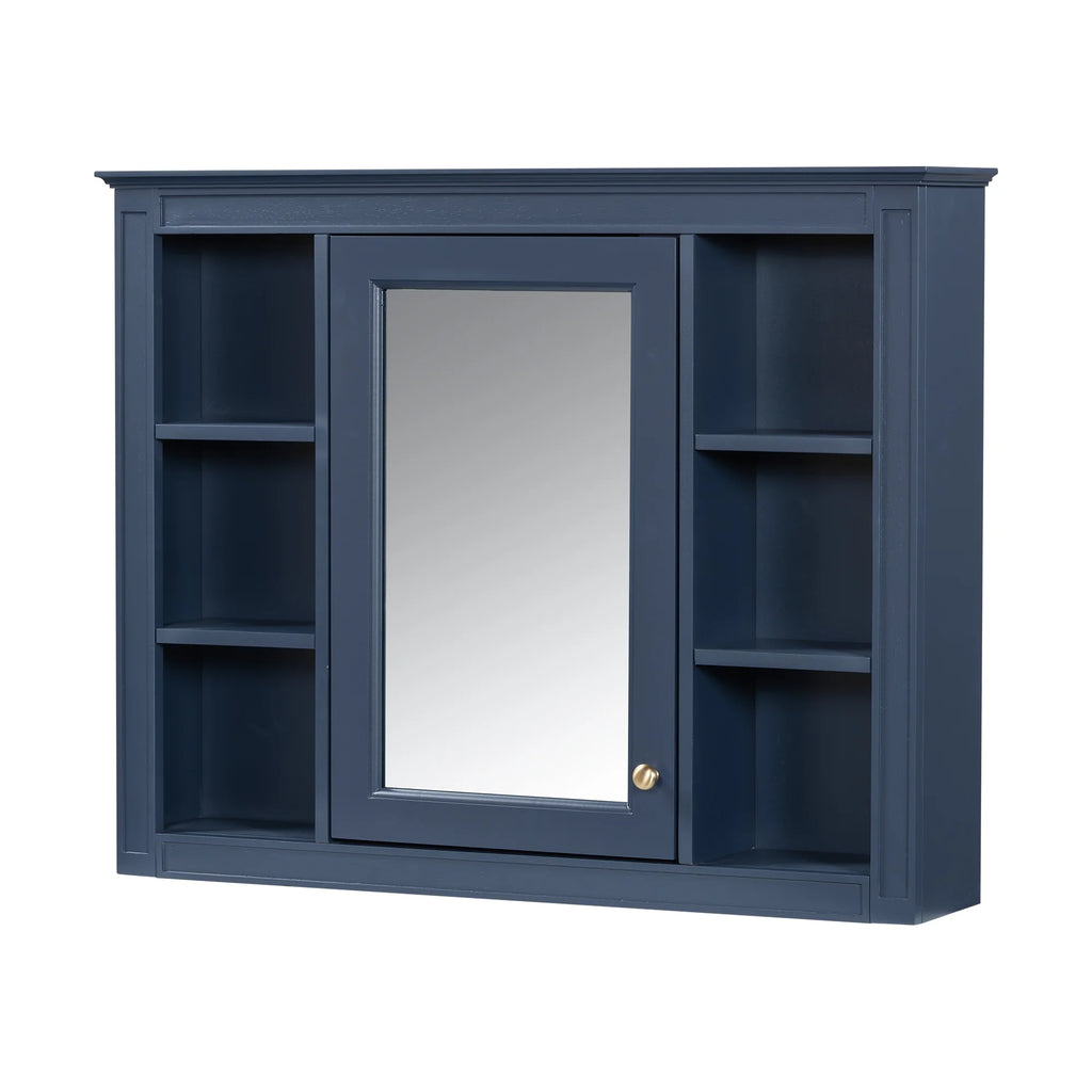 Furvclv Bathroom Wall Mirror Cabinet Modern Wall Mounted Cabinet Storage Organizer With Single Mirror Door 6 Open Shelves
