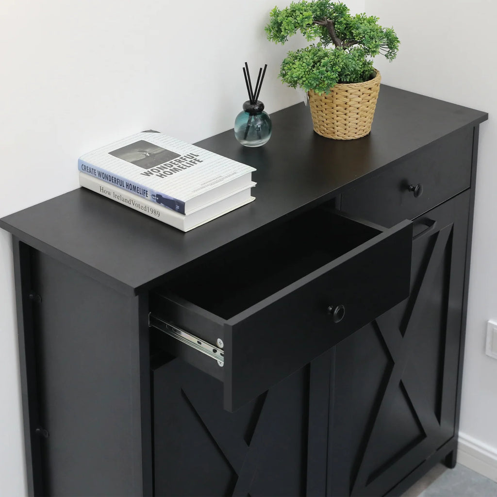 Pirecart 20 Gallon Double Tilt Out Trash Cabinet Wood Hidden Storage Cabinet, Recycling Cabinet with 2 Drawers, Black