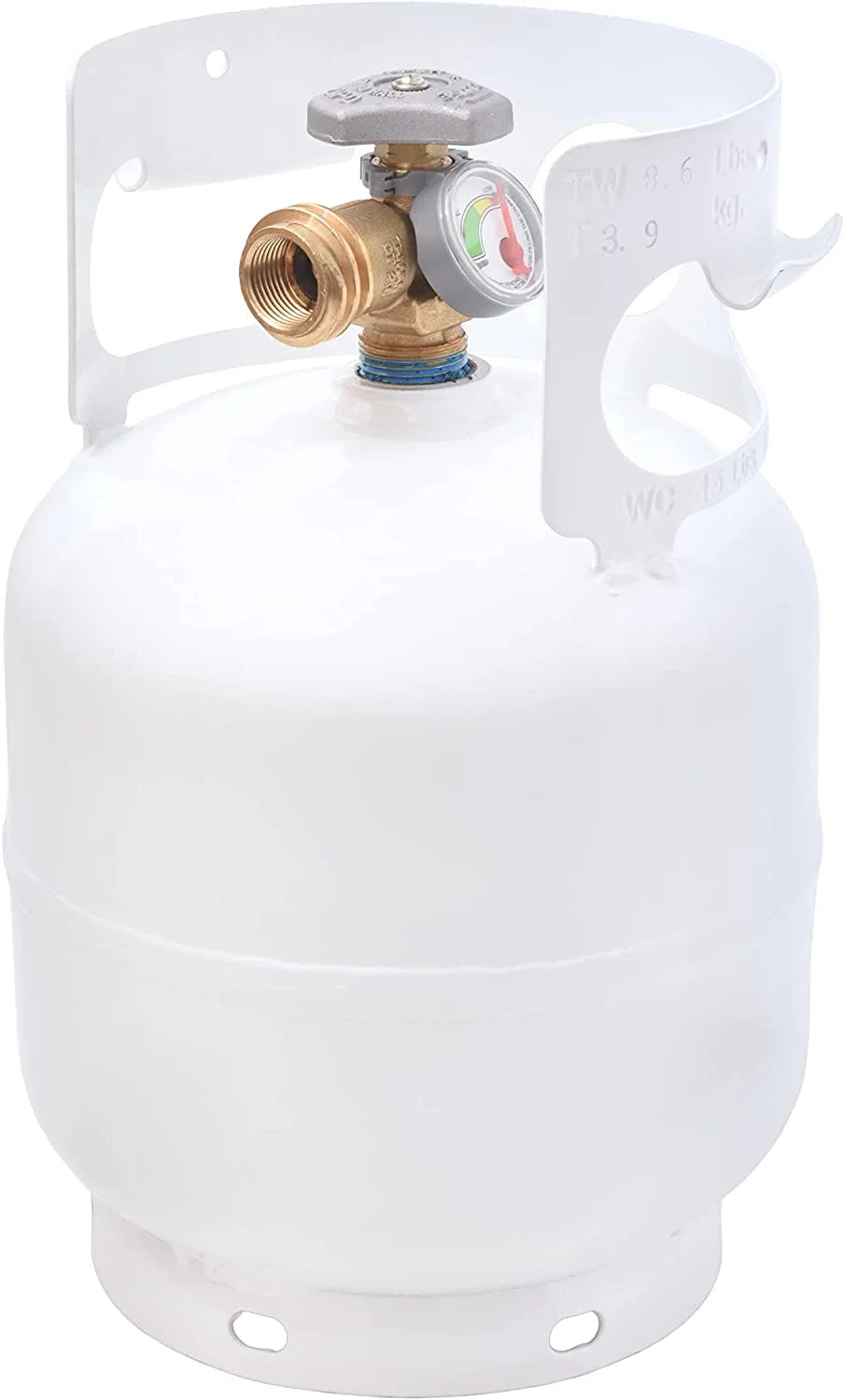 Flame King YSN5LB-GAUGE 5lb Steel Propane Tank Cylinder with Gauge and OPD Valves for Grills and BBQs, Camping, Fishing, & Outdoor Activities, White