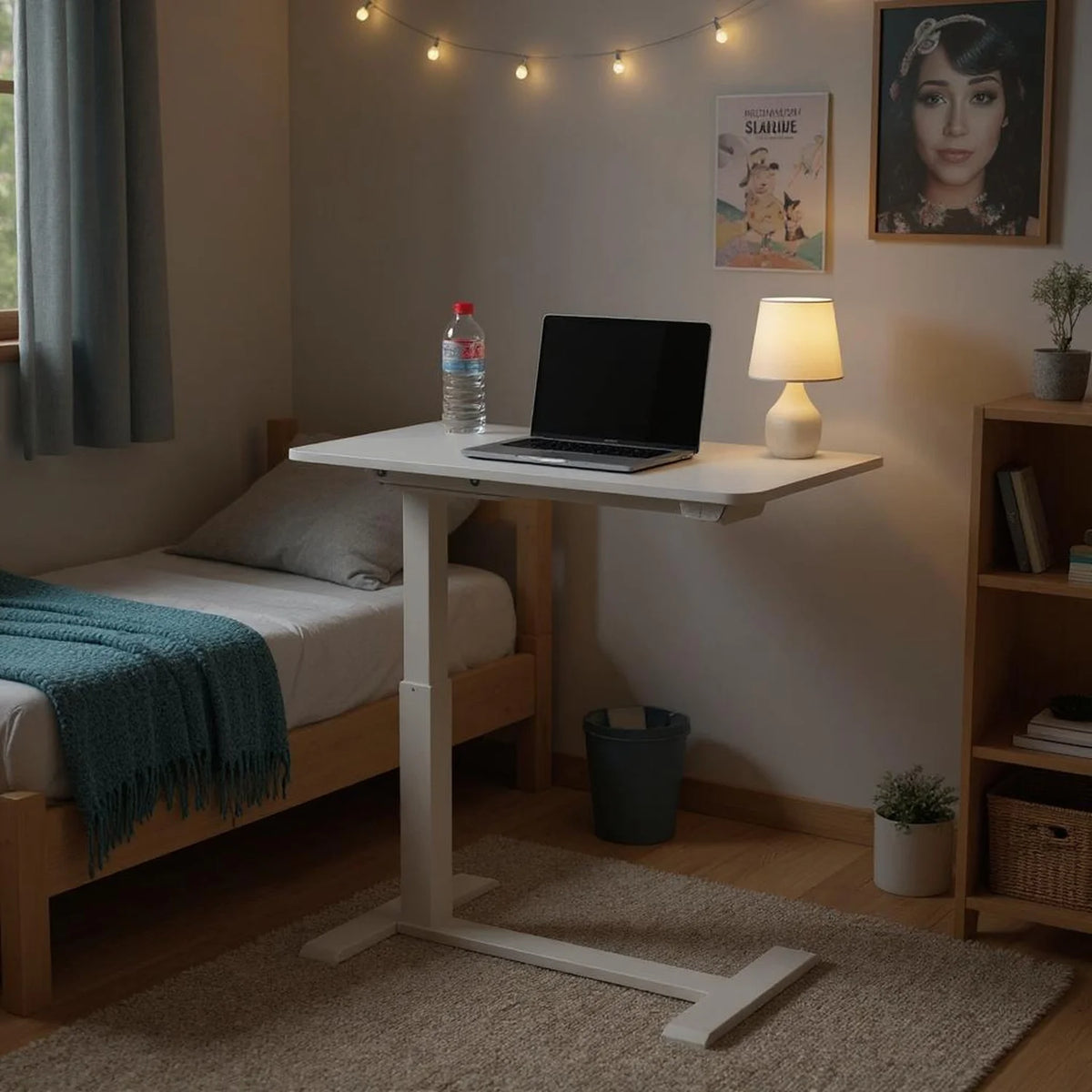 Homy Casa Adjustable Height Lap Desk, Mobile Work Table for Bedside or Sofa, White