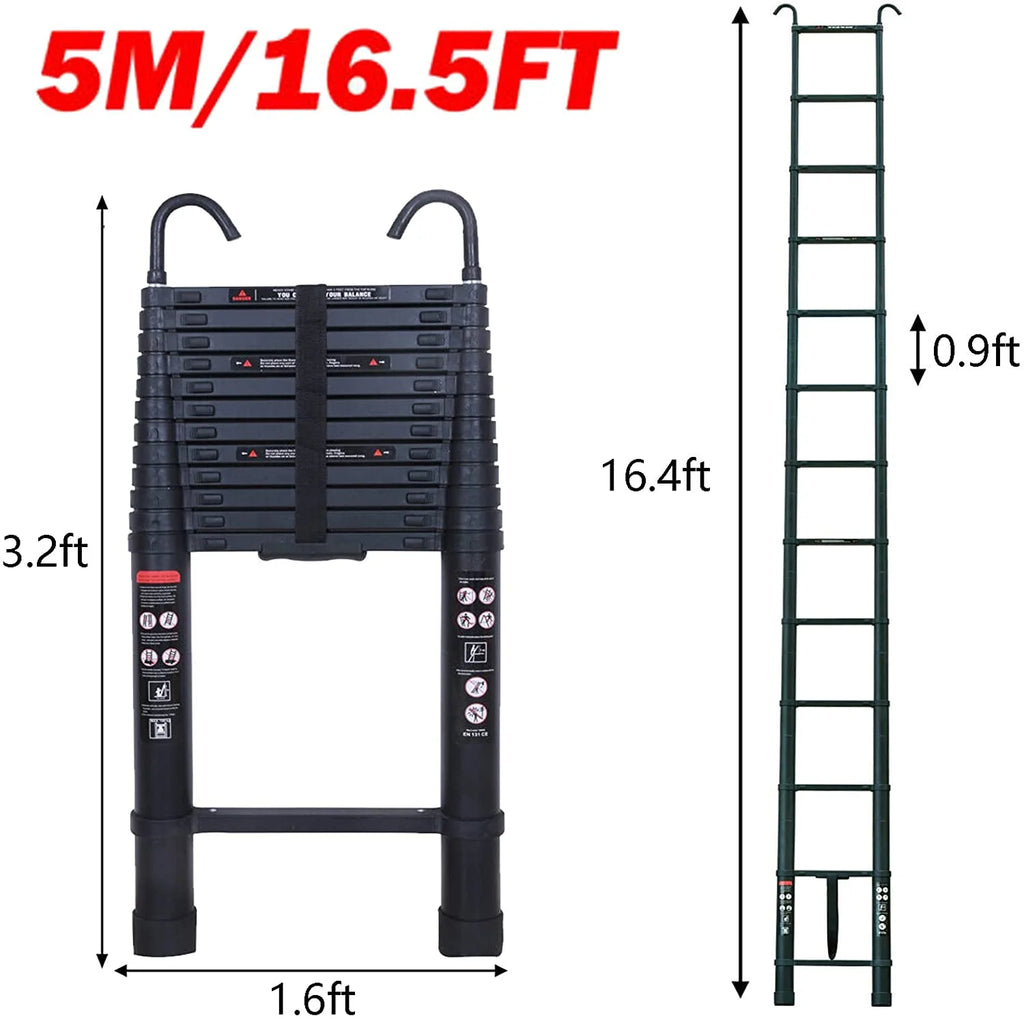 Jupiter Multi-Purpose Telescoping Extension Ladder with 2 Detachable Hooks, 20 ft, Aluminum Silver