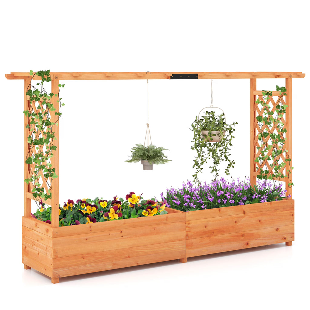 Costway 1 PCS Raised Garden Bed with Trellis Hanging Roof Planter Box Drainage Holes for Patio