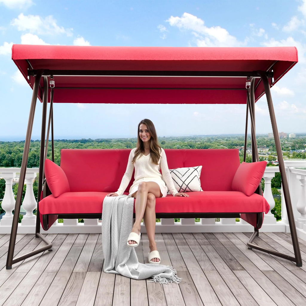 TQKVIPI Oversized 4 Person Outdoor Porch Swing with Adjustable Backrest Canopy,2-in-1 Swing Bed 800 lbs Capacity,Patio Swing with Removable Cushions for Yard Garden Poolside Balcony