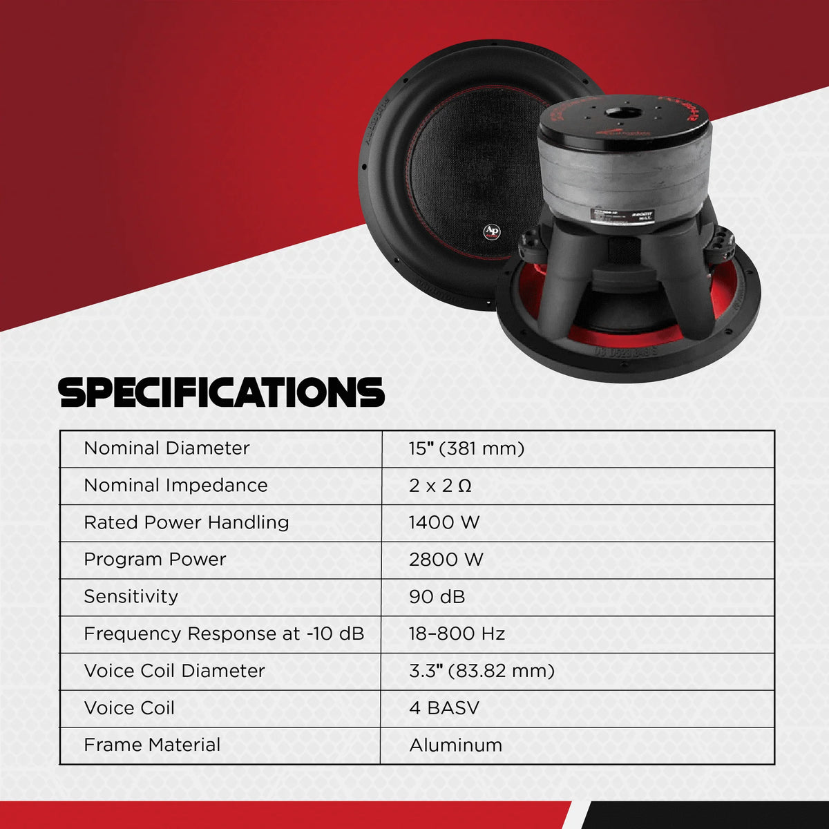 AudioPipe TXX-BDC4-15D2 15-Inch Subwoofer Dual 2 Ohm 1400 Watts RMS Car Audio