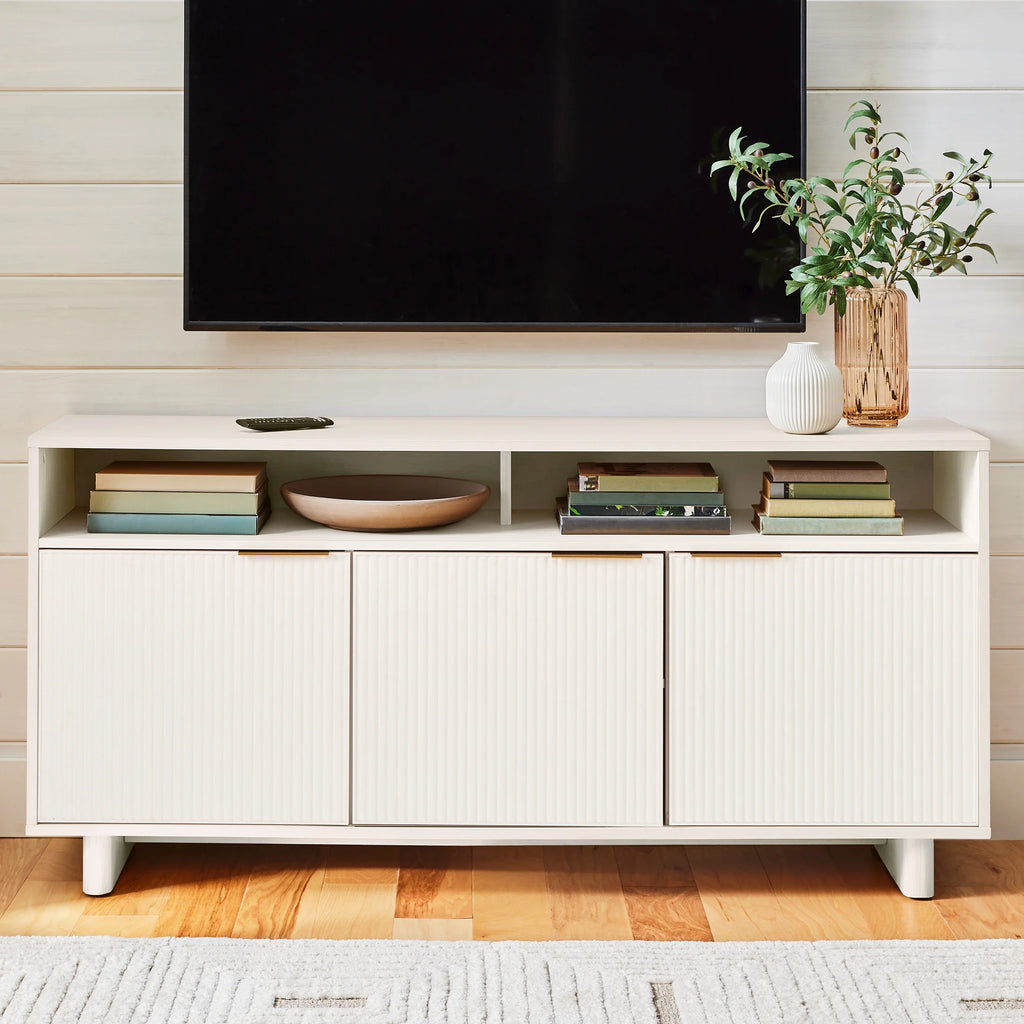 Better Homes & Gardens Lillian Fluted TV Stand for TVs up to 70", Natural Pine Finish