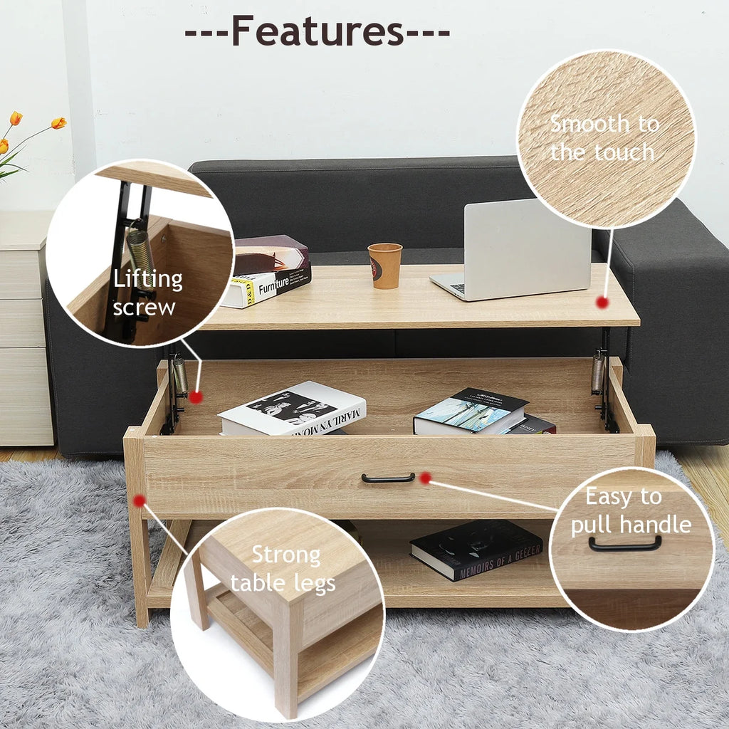 Hommpa LED Coffee Table Modern Side Tables High Gloss Black Cocktail Table with 2 Drawers Open Shelf for Living Room