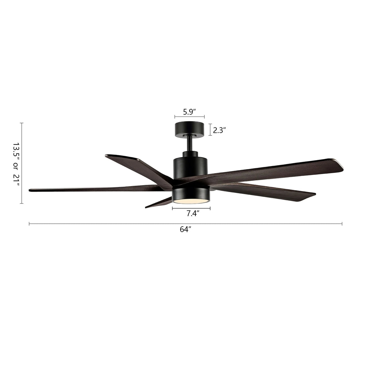 WINGBO 64 Inch DC Ceiling Fan with Lights and Remote Control, 5 Reversible Carved Wood Blades - N/A Matte Black/Walnut