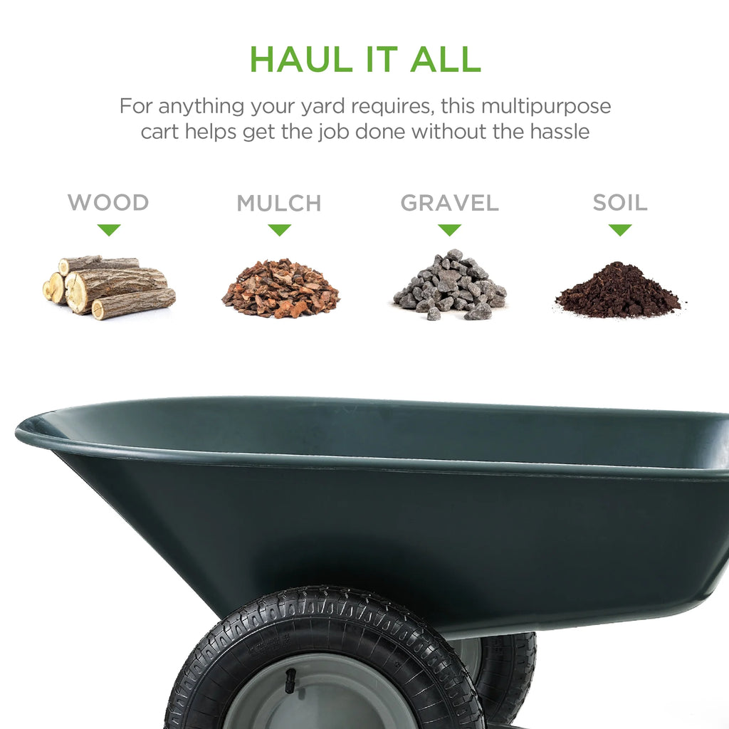 Best Choice Products Dual-Wheel Home Wheelbarrow Yard Garden Cart for Lawn, Construction - Green
