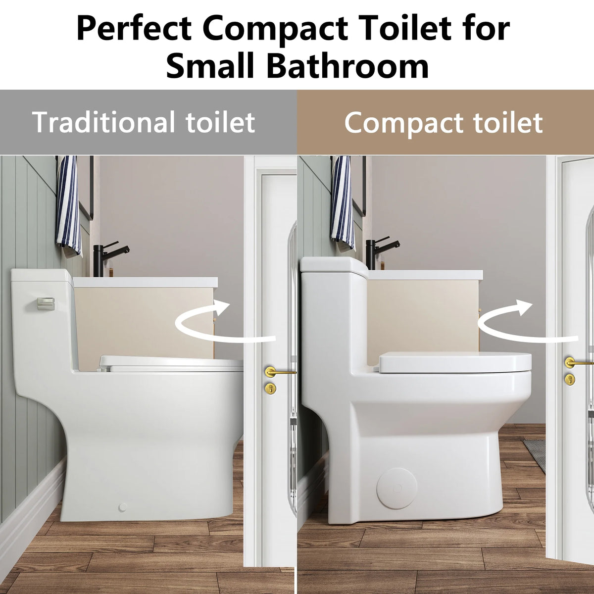 DeerValley Liberty Compact Toilets One-Piece Toilet With High-Efficiency Flush Round Toilet for Space-Saving Floor Mounted 12 in. Rough In 1-Piece 1.1/1.6 GPF Dual Flush (Seat Included)