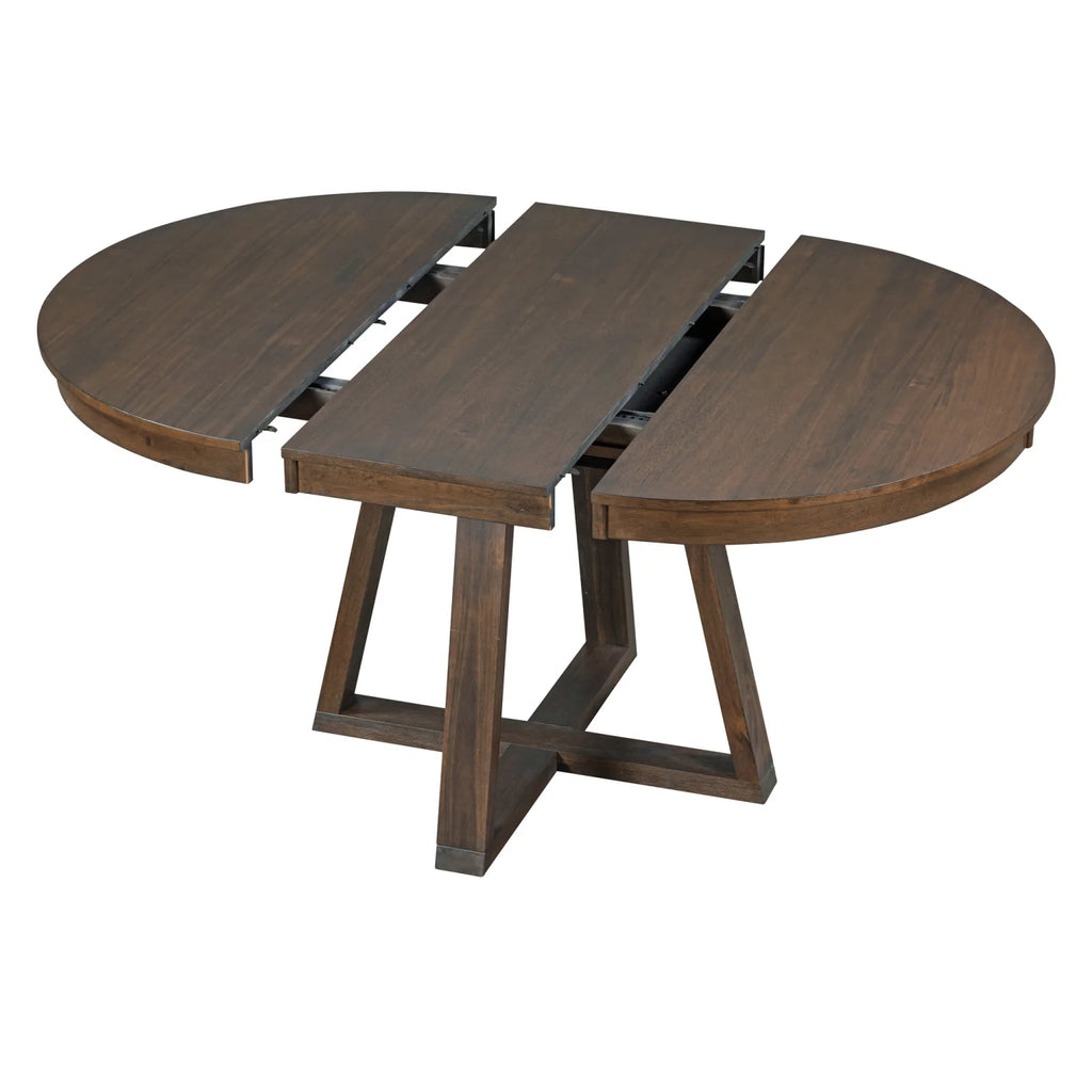 Harper & Bright Designs Round Extendable Dining Table Set for 4, 5 Piece Farmhouse Wood Dining Table Set with 4 Upholstered Dining Chairs, Natural Wood Wash