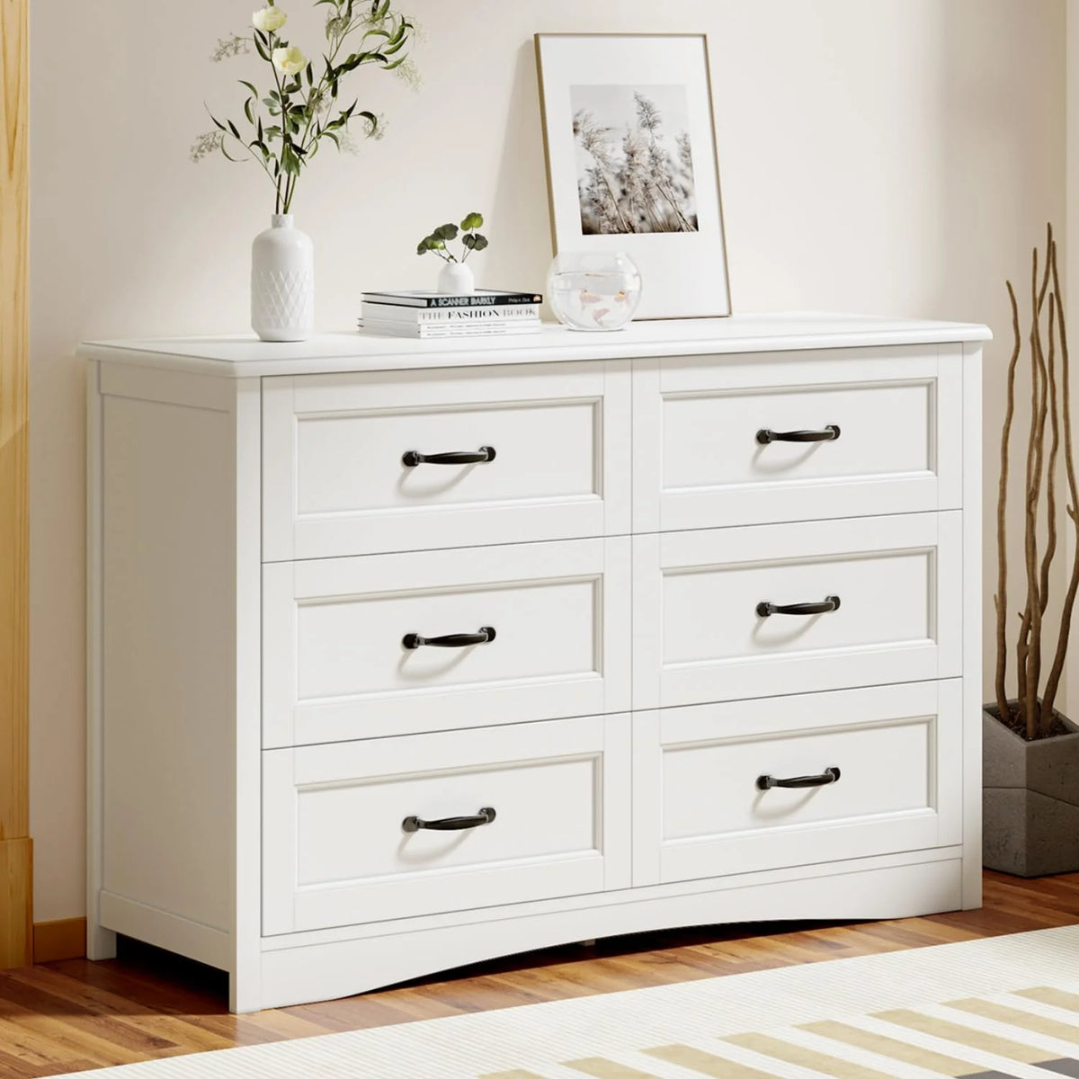 Bedroom Furniture Set, Queen Bed Frame, 2 Nightstands, 5-Drawer Dresser & 6-Drawer Dresser for Large Bedrooms