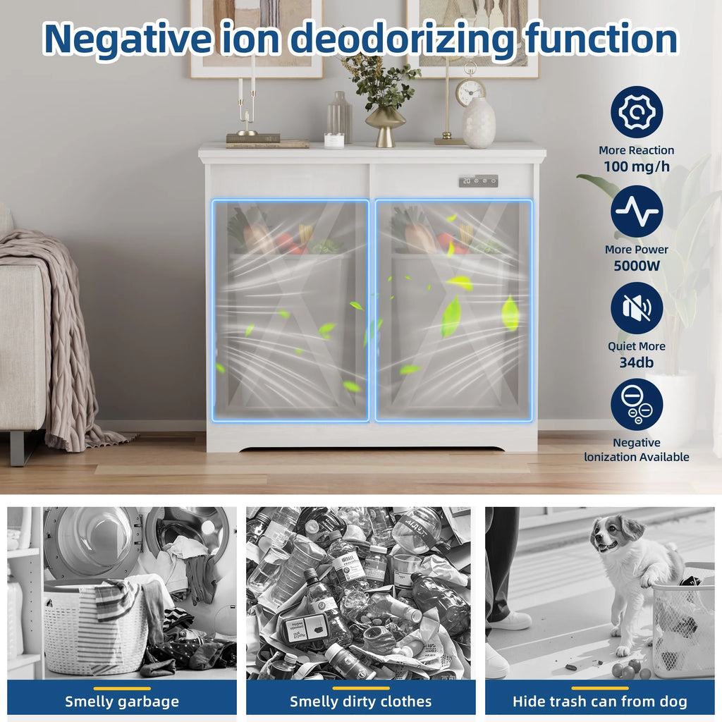 Tolead Double Tilt Out Trash Cabinet, Wooden Free Standing Laundry Sorter Cabinet, with Hideaway Drawer, White