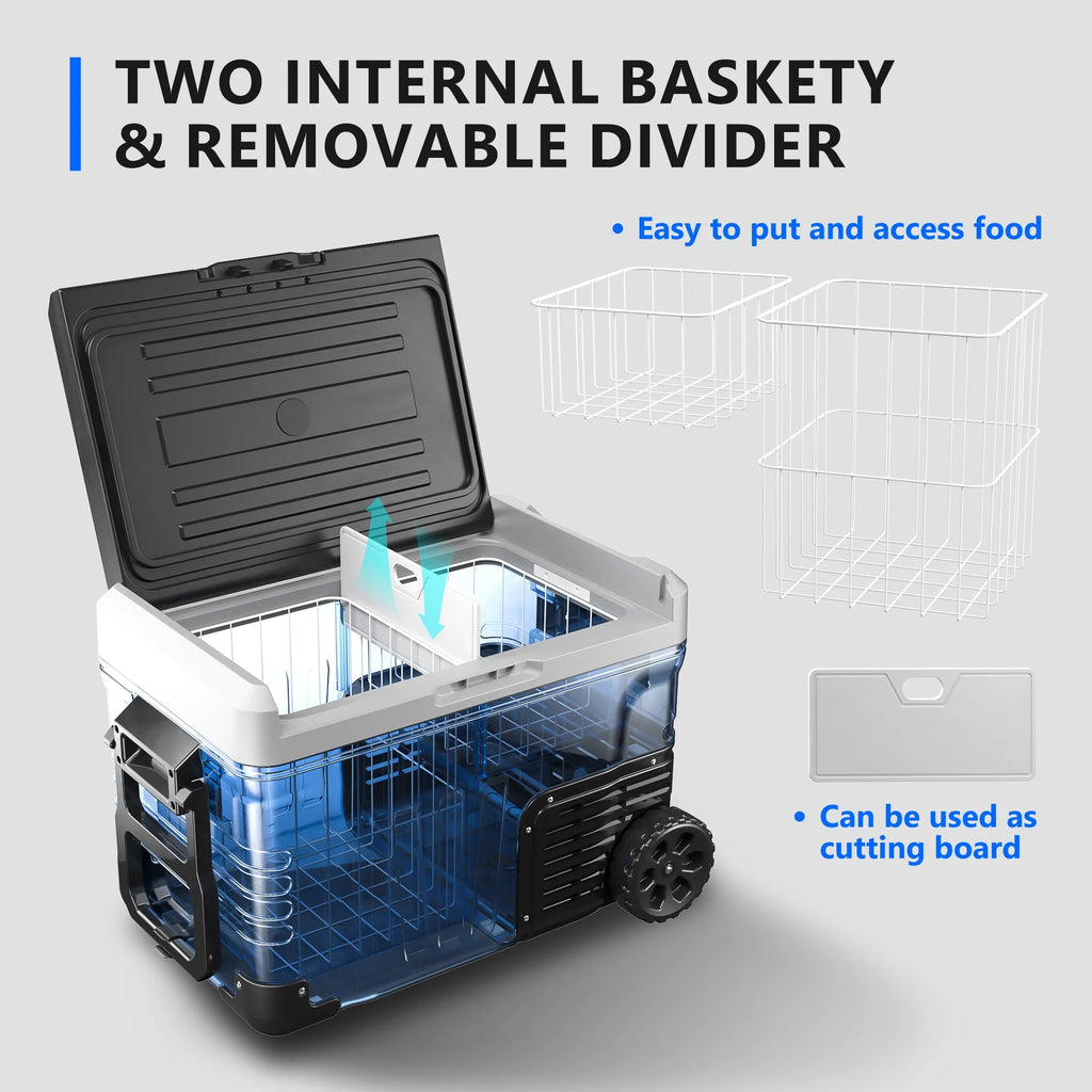 Simzlife 12V Car Refrigerator, 37QT Electric Cooler DC/AC, -4℉~68℉, RV Freezer Fridge Cooler with Wheels & 2 Baskets