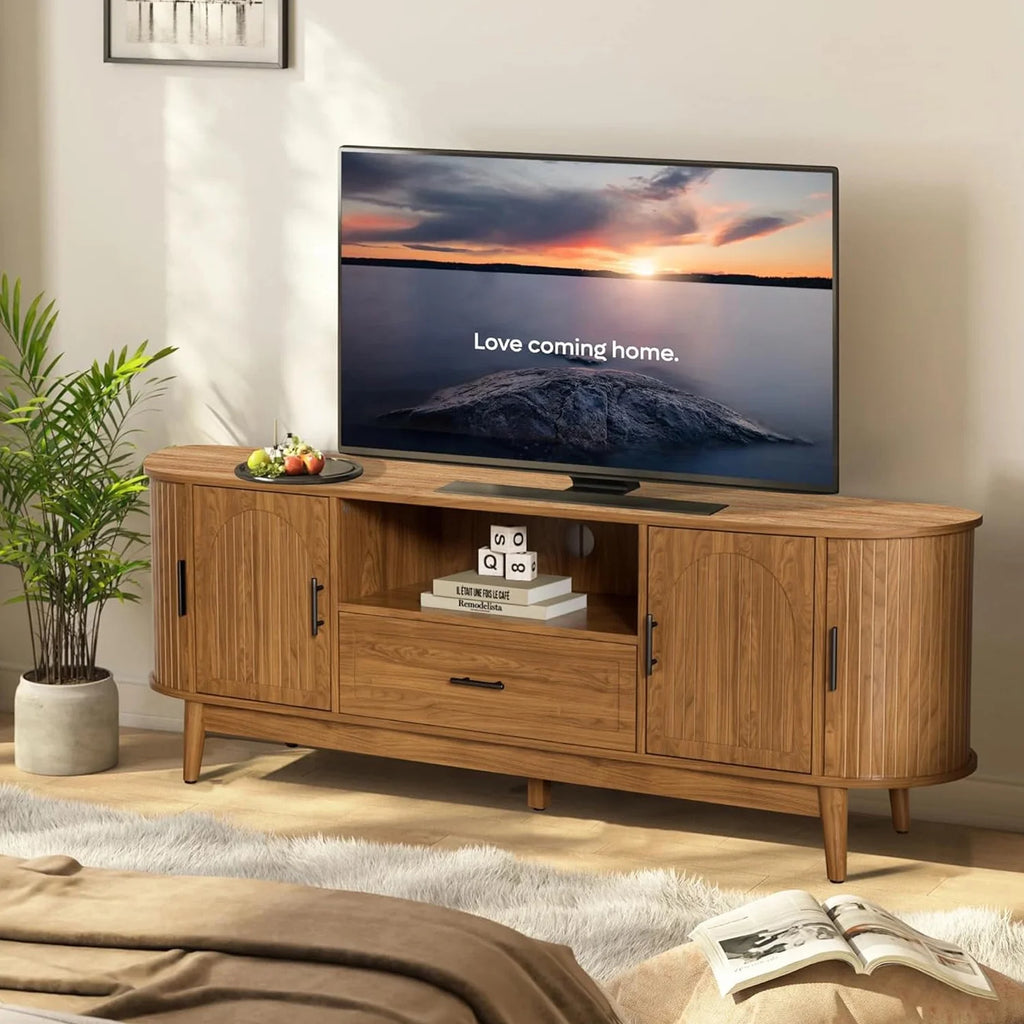 TV Stand for TVs up to 70", 63" Entertainment Center with Sliding Doors, Media Console Table for Living Room