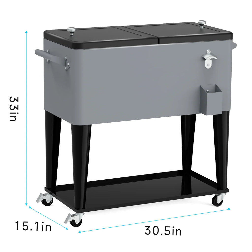 FreeLung 80QT Rolling Cooler Cart with Wheels Ice Chest Outdoor Backyard Coolers on Wheels Silver