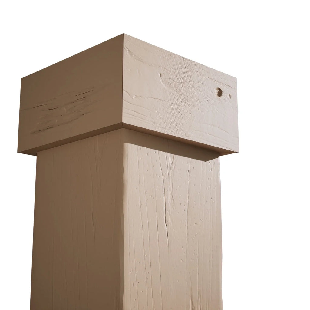 Ekena Millwork 18"W x 5'H Hand Hewn Endurathane Faux Wood Non-Tapered Square Column Wrap with Standard Capital & Base