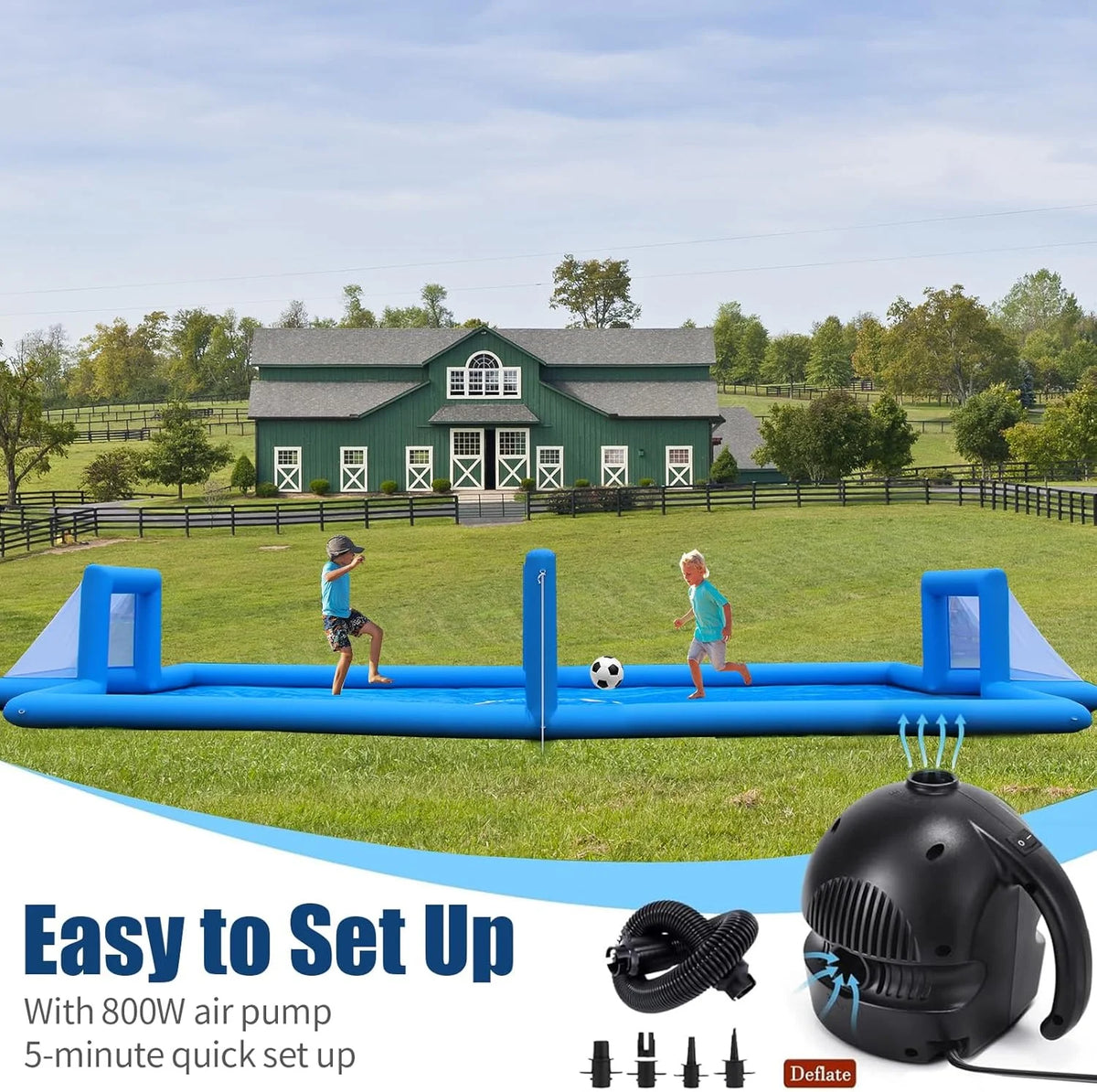 33FT Inflatable Volleyball Court Beach Pool Volleyball Net for Backyard Outdoor Training Game with 800W Air Pump, Volleyball Pool/Water Volleyball Field