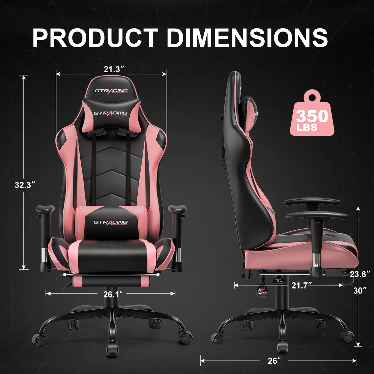 GTRACING Gaming Chair, Ergonomic Office Desk Chair with Lumbar Support, PU Leather, Footrest & Adjustable Headrest, Red