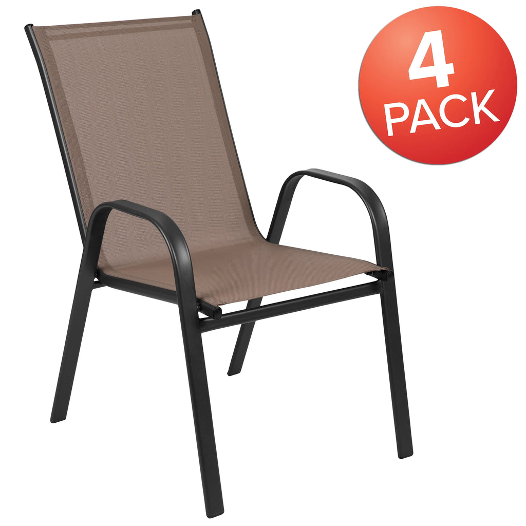 Emma + Oliver 4 Pack Gray Outdoor Stack Chair with Flex Comfort Material - Patio Stack Chair
