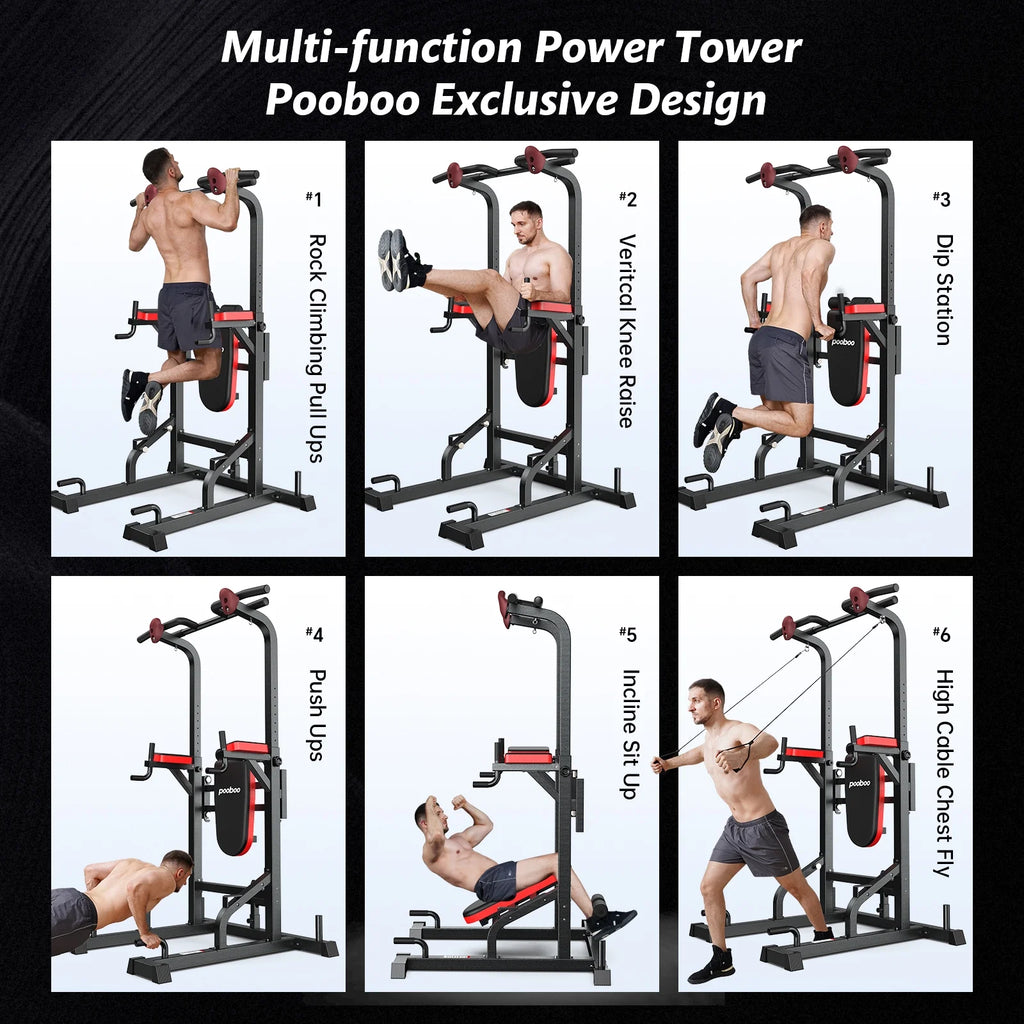 LNOW Multifunction Power Tower Pull up Bar Dip Station Power Rack with Adjustable Backrest for Home Gym Strength Training Workout Equipment Max Weight 480lbs