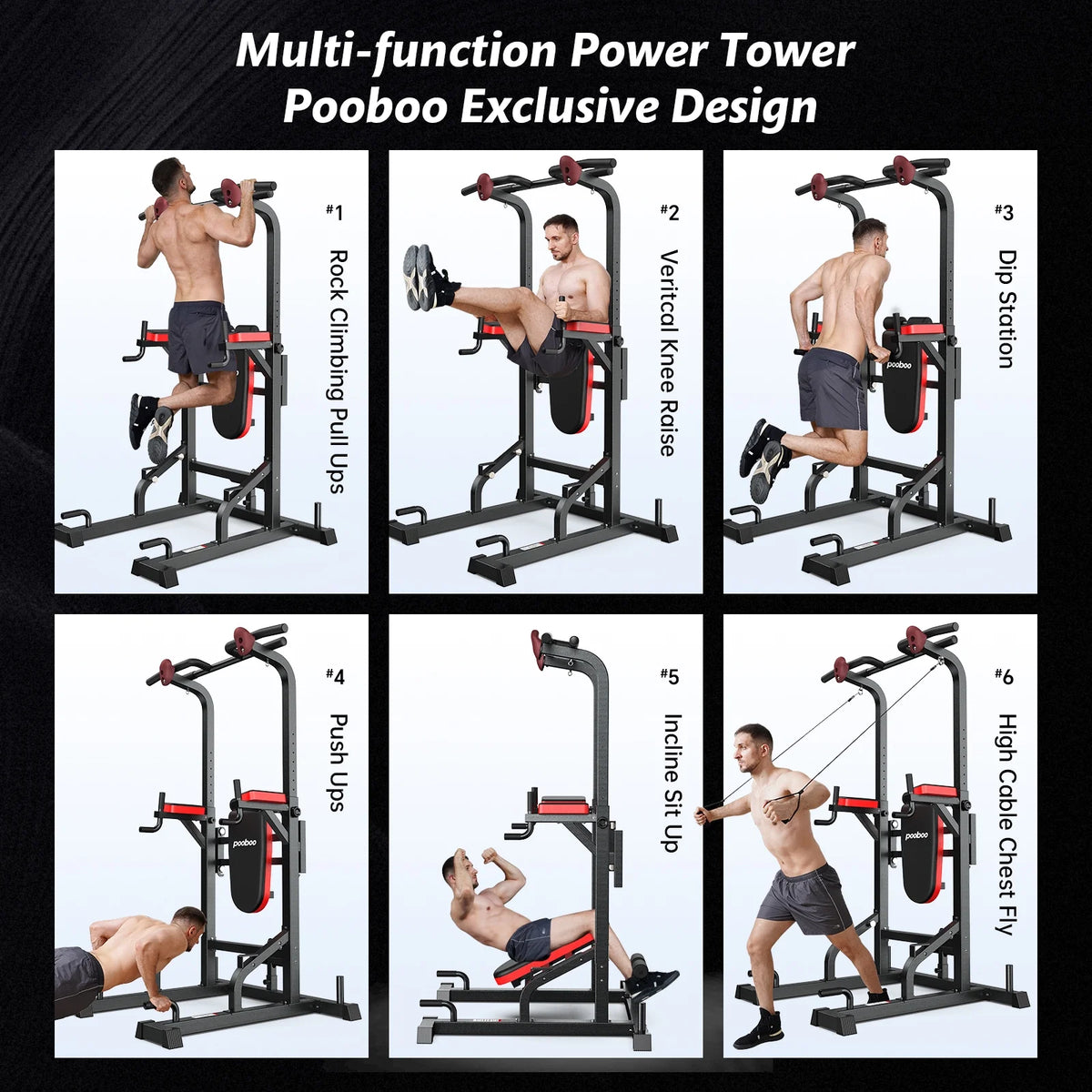 LNOW Multifunction Power Tower Pull up Bar Dip Station Power Rack with Adjustable Backrest for Home Gym Strength Training Workout Equipment Max Weight 480lbs