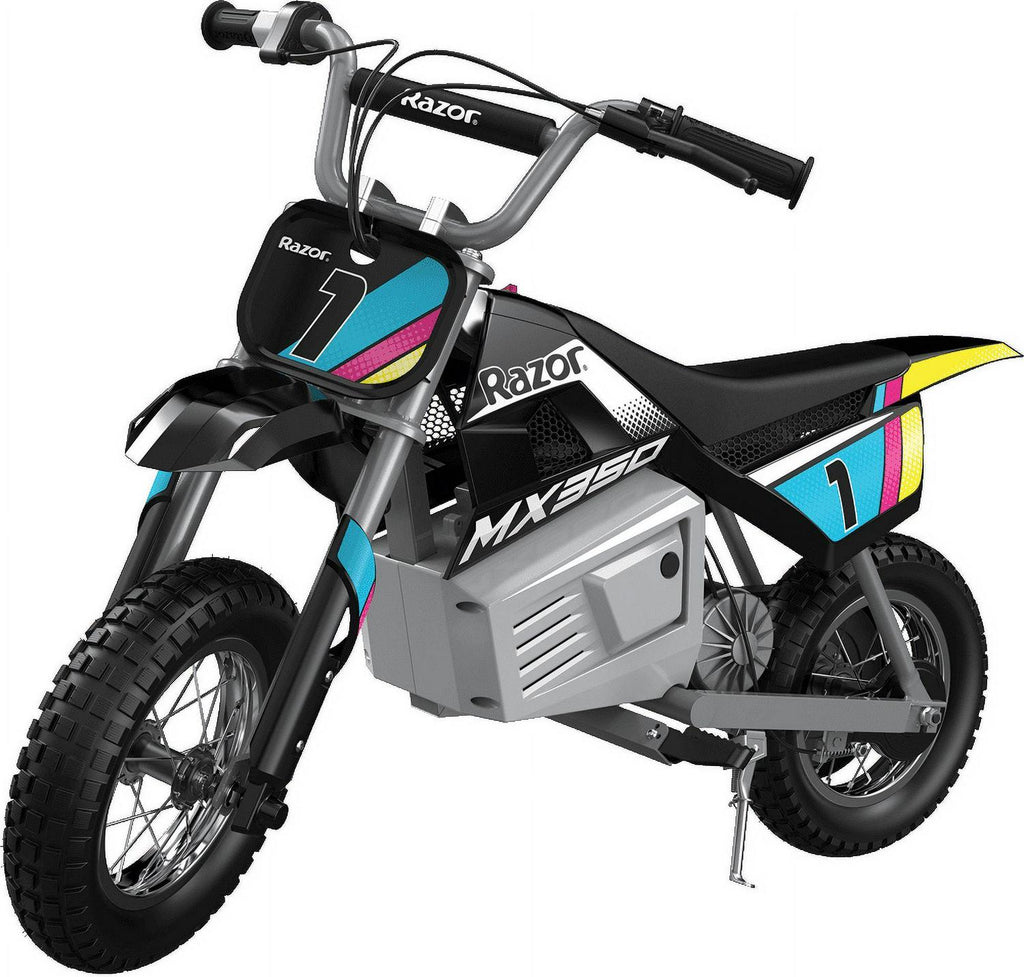 Razor Dirt Rocket MX350 - Black with Decals. up to 14 mph. 24V Electric Dirt Bike for Child 8+