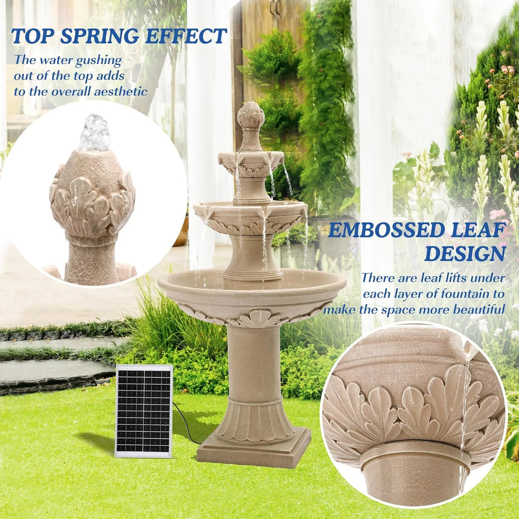 Magic Union Italian Solar Water Fountains Outdoor Garden Decor - 48.4''H Fountain and Waterfall, Large Cascading Indoor Floor-Standing Resin Bubbler Fountain Features W/Pump for Patio, Backyard