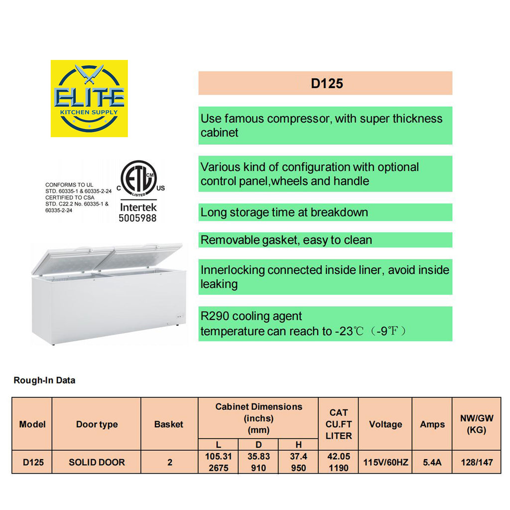 42 Cu.Ft. Chest Freezer, Deep Freezer with Top Open Three Door 106 in. Commercial Freezer NSF