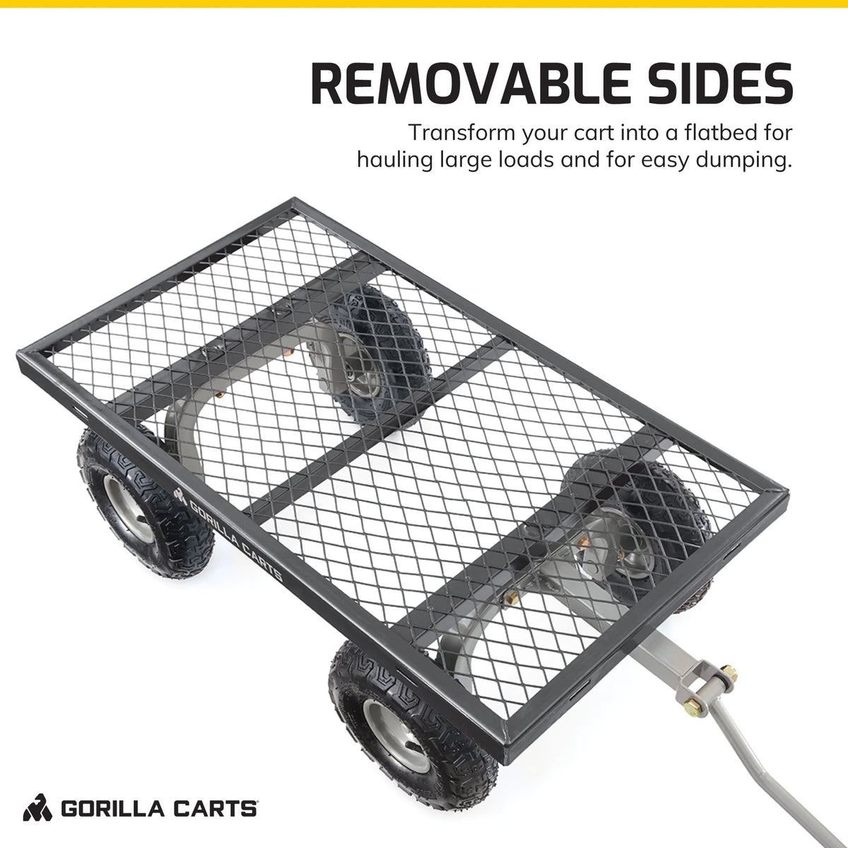 Gorilla Carts Steel Utility Cart with Removable Side Panels, 800 lb Capacity, Black