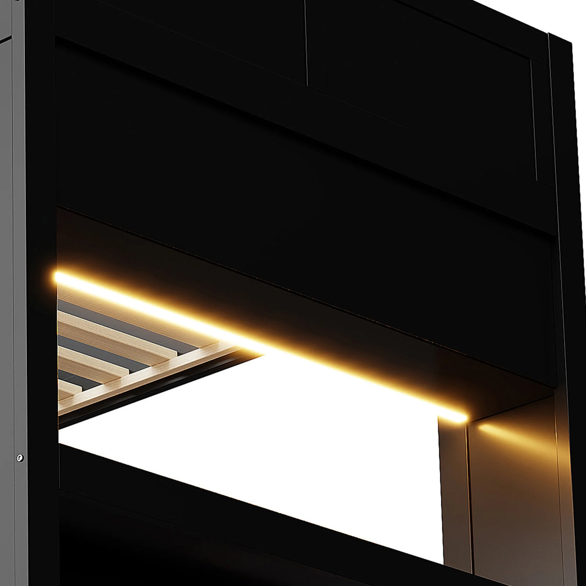 Euroco Wood Full Size Loft Bed with Desk and Shelves, Gaming Bunk Bed with LED Light and USB Charging, Black