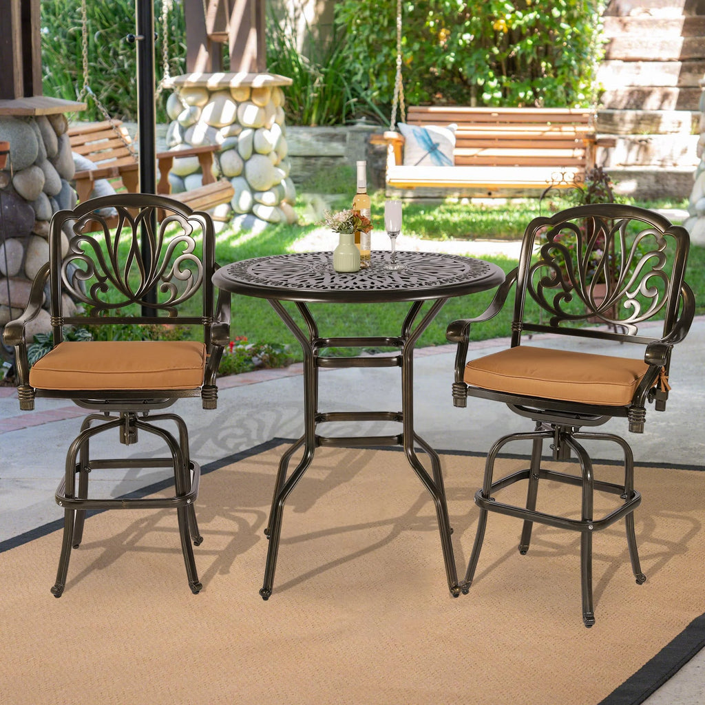 VIVIJASON 35.2" Patio Height Bar Table, All-Weather Cast Aluminum Bar Bistro Table Outdoor Patio Round Dining Table with Umbrella Hole for Balcony, Lawn, Garden, Backyard, Antique Bronze