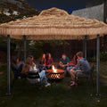 Ainfox 10x10 Thatched Tiki Pavilion Gazebo, Patio Gazebo with Straw Thatch Roofing, Hawaiian Style Steel Frame