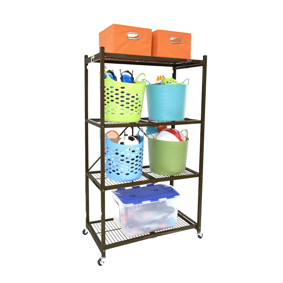 Origami 2-Pack R5 Series Heavy-Duty 4-Tier Foldable Steel Shelf, Pewter