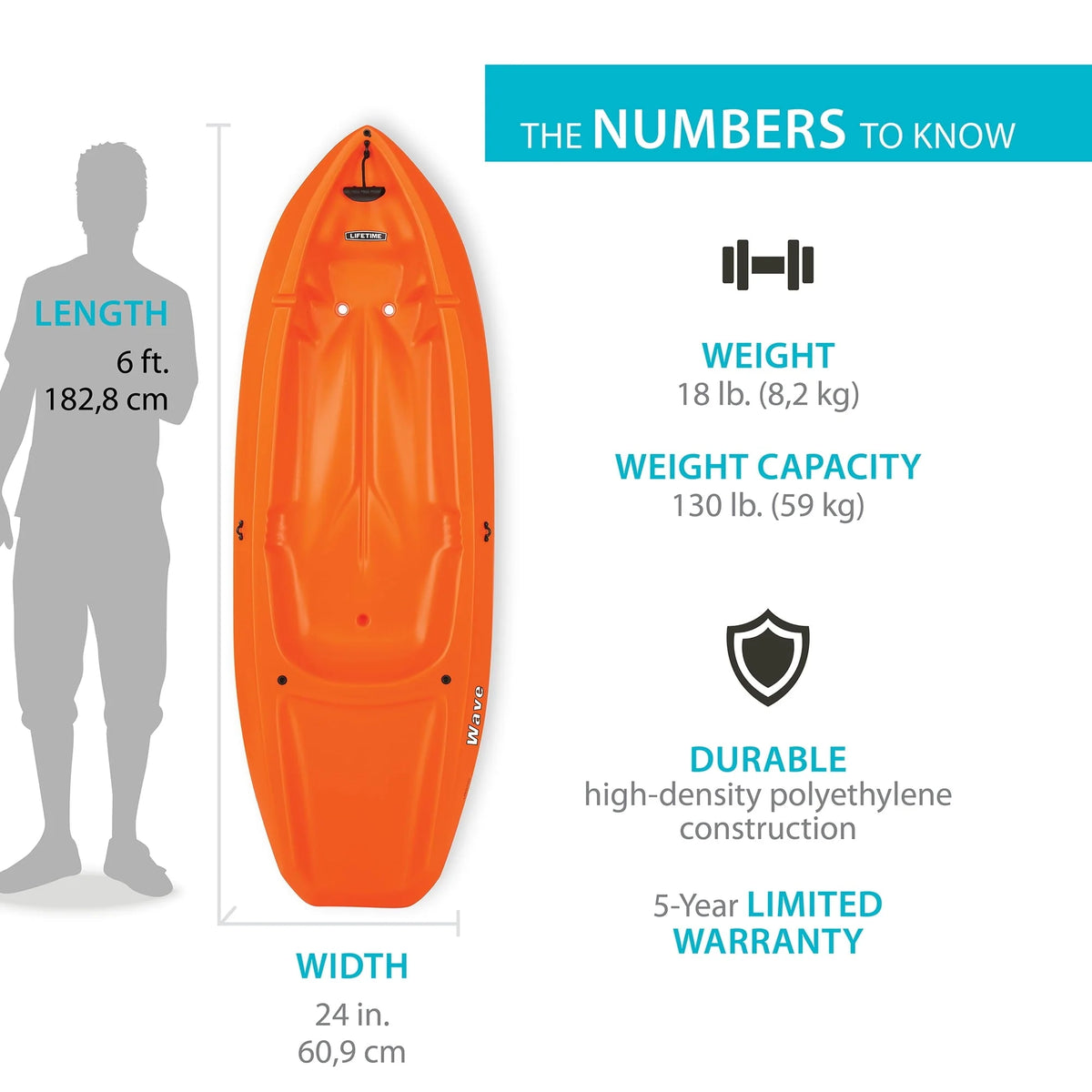 Lifetime Wave 6 ft Youth Kayak, Orange (90154)