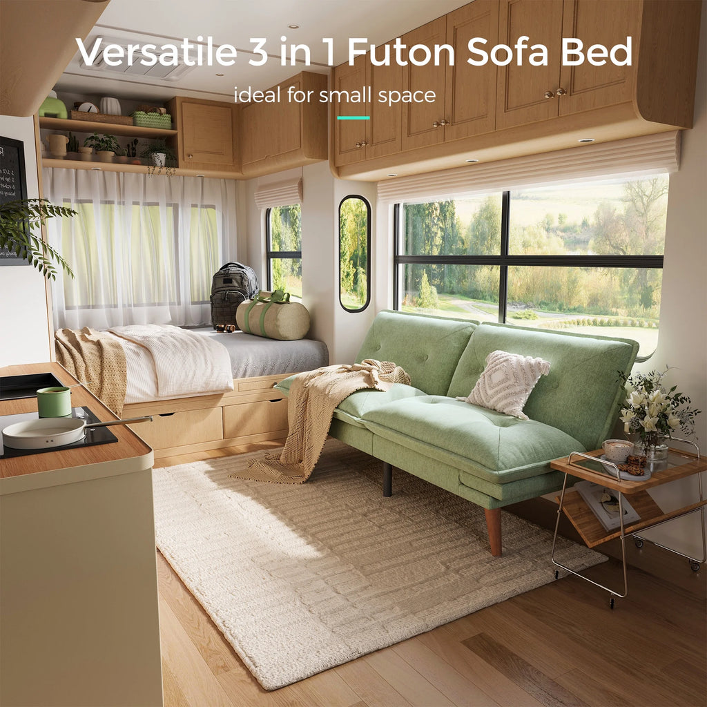 Linsy Home 70" W Chenille Convertible Futon Sofa Bed with Adjustable Armrests, Green