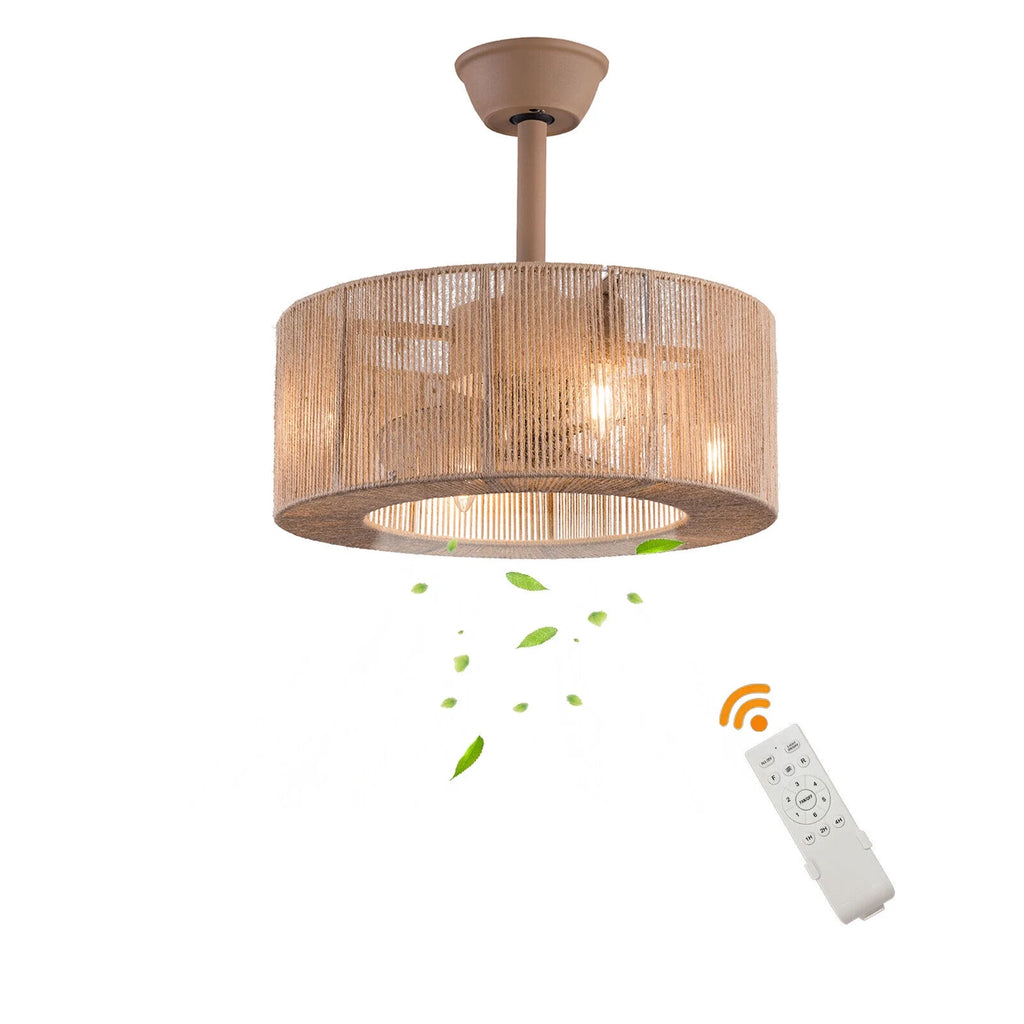 Caged Ceiling Fan Light 6 Speeds Living Room Chandelier Hanging Lamp with Remote