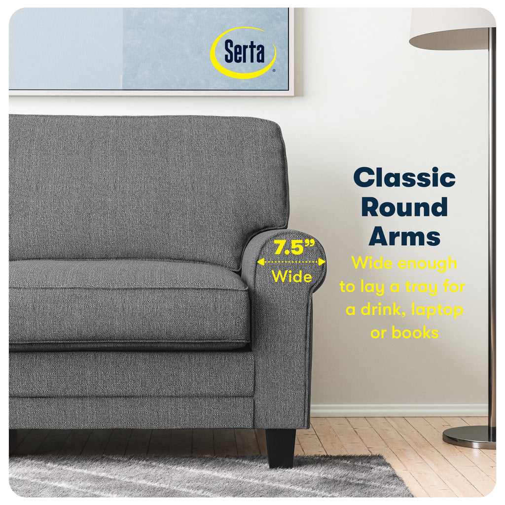 Serta Copenhagen 73" Rolled Arm Sofa with Removable Covers Light Gray