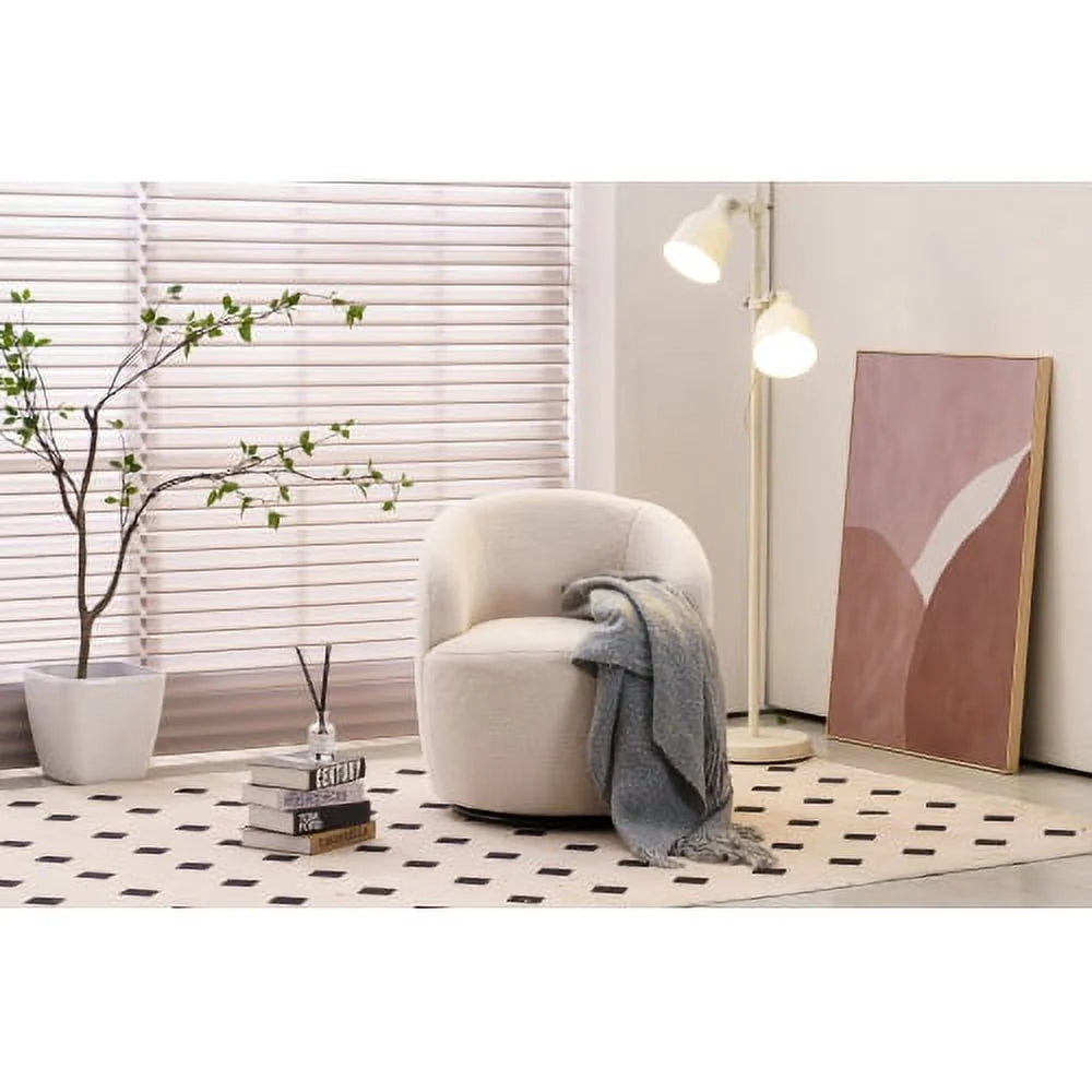 Swivel Chair, Round Accent Sofa Chair, Teddy Fabric Swivel Accent Armchair, Modern Leisure Arm Chair for Living Room, Hotel, Bedroom, Office, Ivory