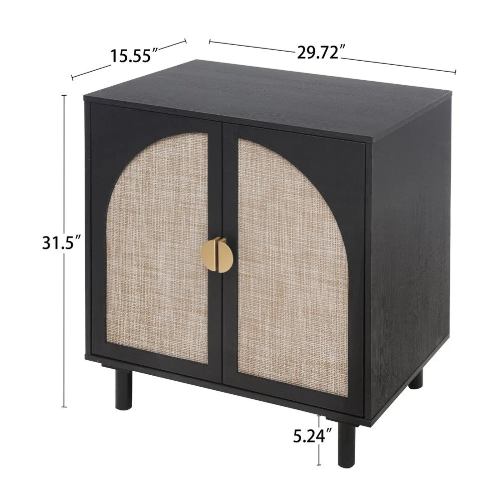 Tcbosik Rattan Storage Cabinet, Boho Sideboard Buffet Cabinet, Accent Cabinet with 2 Doors and Adjustable Shelves, Living Room, Kitchen, Dining Room, Hallyway, Black