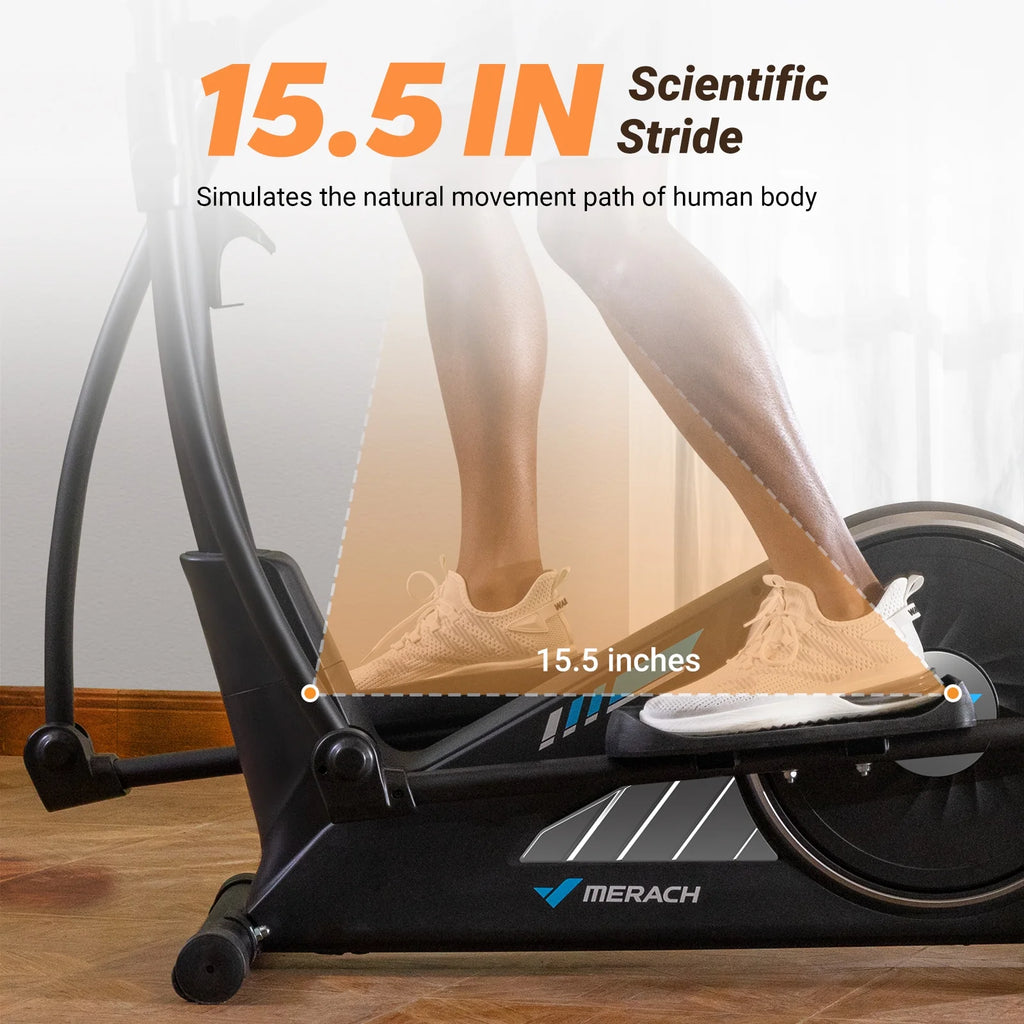 MERACH Smart Elliptical Machines, 16 Resistance Levels Compact Elliptical Exercise Machine for Home with Hyper-Quiet Magnetic Driving System, Elliptical Trainer with 15.5IN Stride