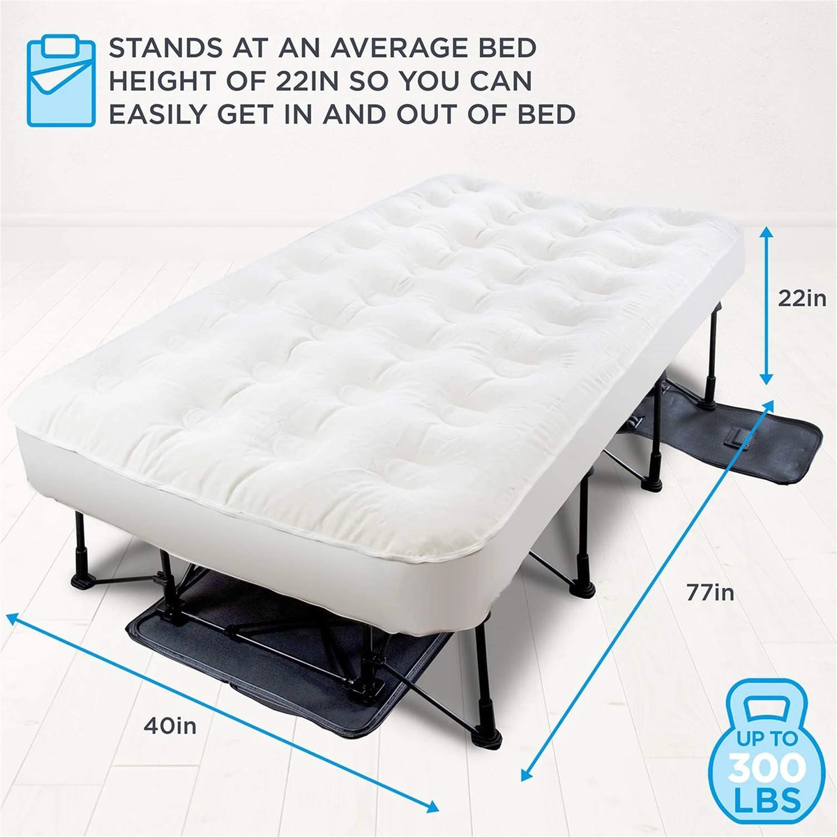 Ivation EZ-Bed (Twin) Air Mattress with Frame & Rolling Case, Self Inflatable, Blow Up Bed Auto Shut-Off, Comfortable Surface AirBed, Best for Guest, Travel, Vacation, Camping