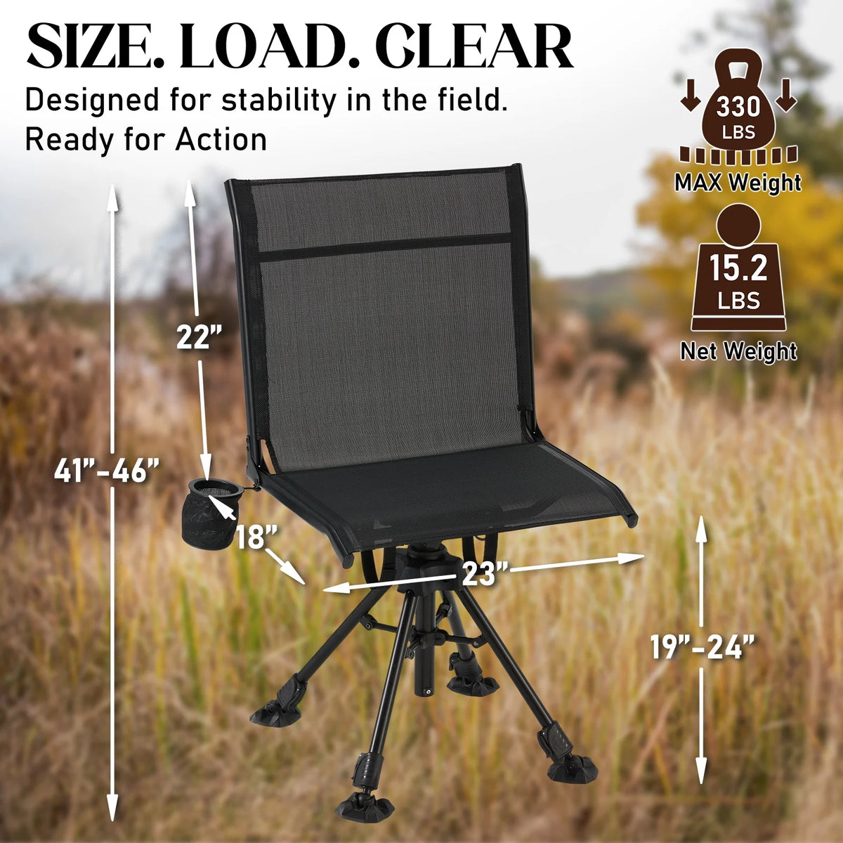Danrelax 360�� Silent Camo Hunting Blind Chair, Armrests, Side Pouch, Telescopic Legs
