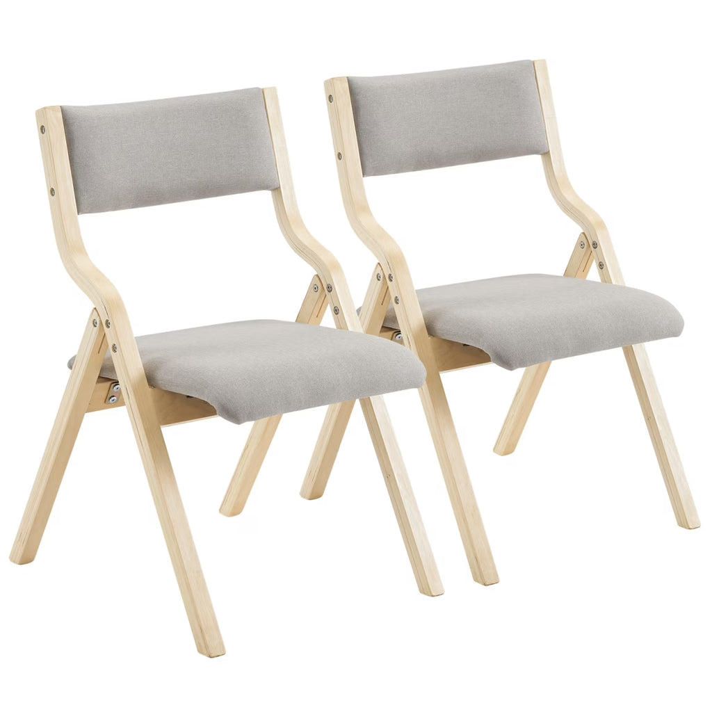 Folding Chairs 2 Pack Wooden Folding Chairs with Padded Seats and Back, Portable Stackable Dining Chairs Set of 2 Folding Chairs Ideal for Kitchen Office Wedding Party Picnic, Khaki