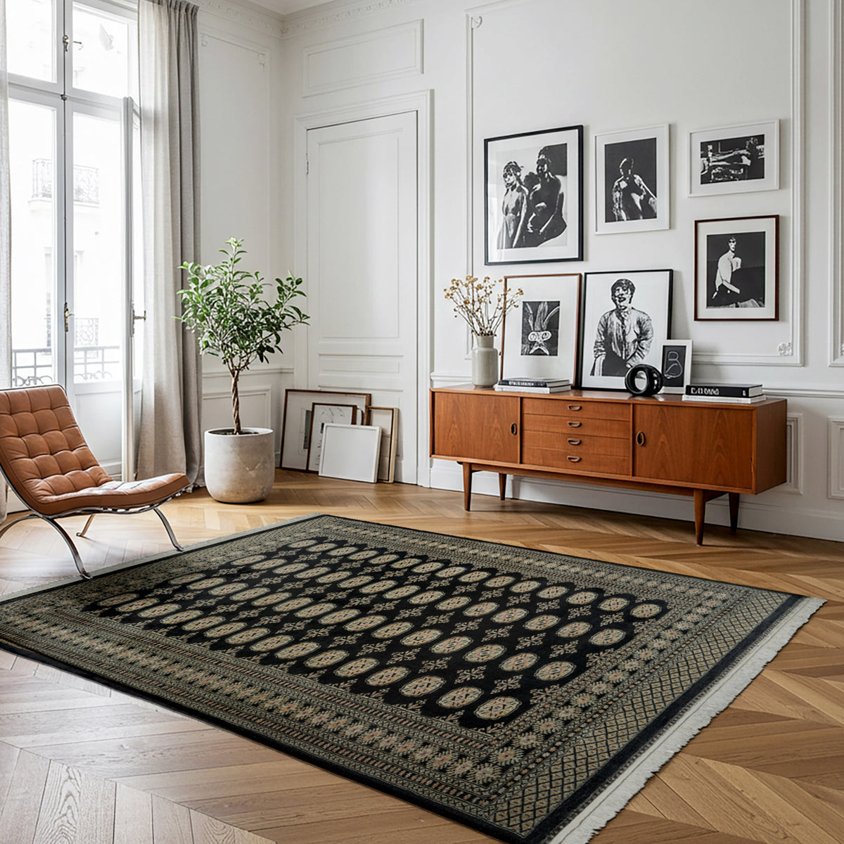Pakistani Hand Knotted Rug Collection, Classic Bukhara Cumra Black