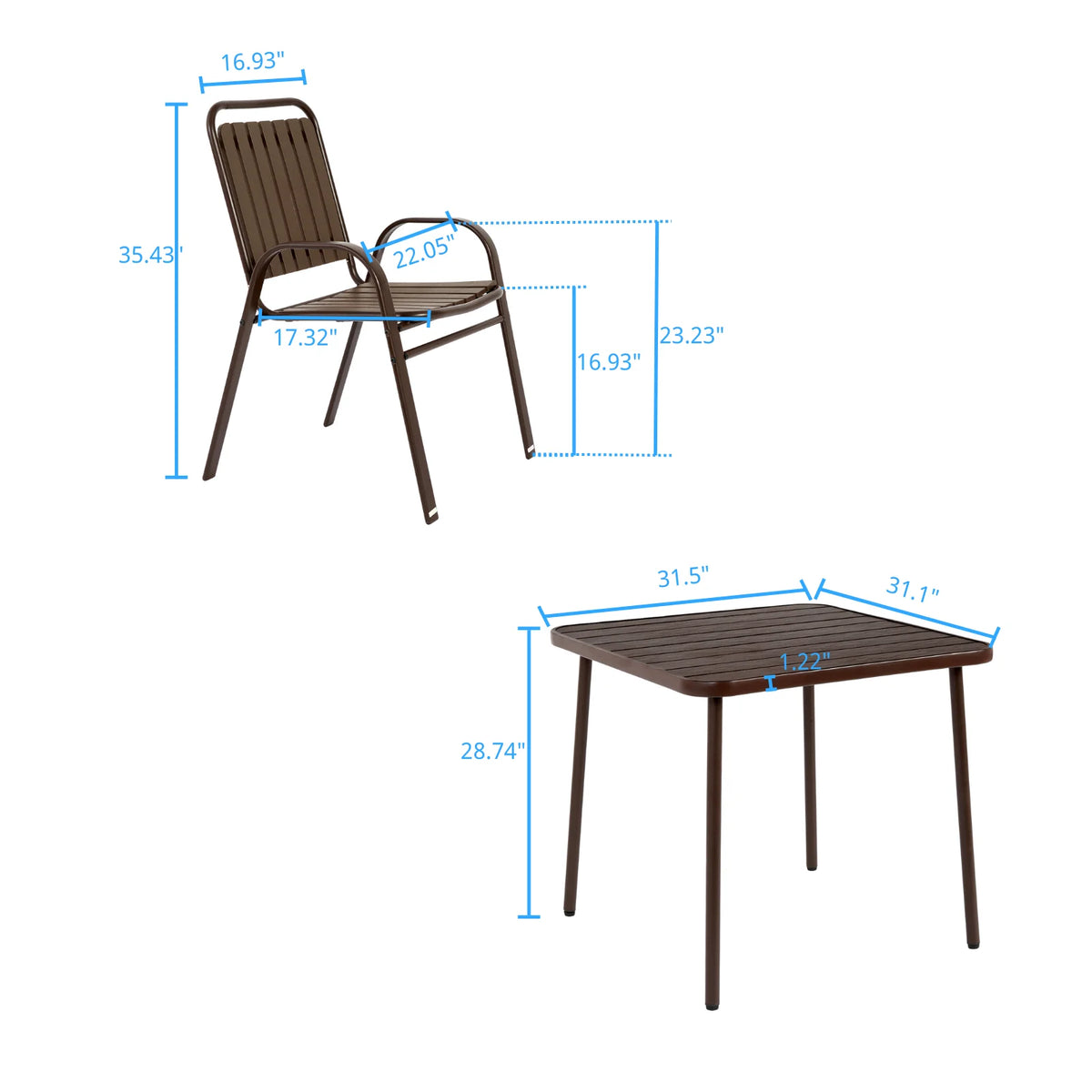 Homy Casa 5-Piece Outdoor Patio Dining, One Table with 4 Chairs for Garden Patio & Backyard, Brown