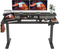 Fezibo Height Adjustable Electric Standing Desk with Drawers and Storage Shelf, Sit Stand Desk with Splice Board, Black Finish, 55"