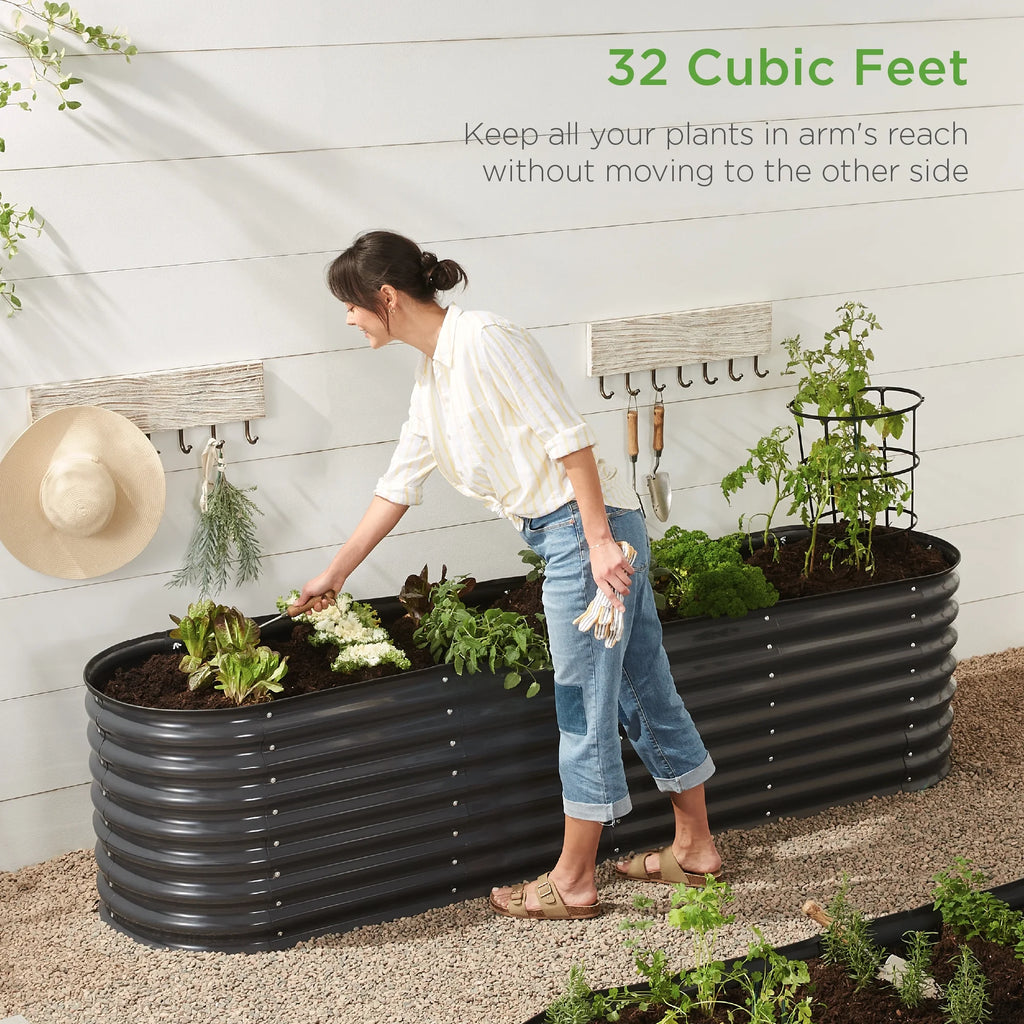 Best Choice Products 8x2x2ft Metal Raised Garden Bed, Oval Outdoor Planter Box w/ 4 Support Bars - Charcoal