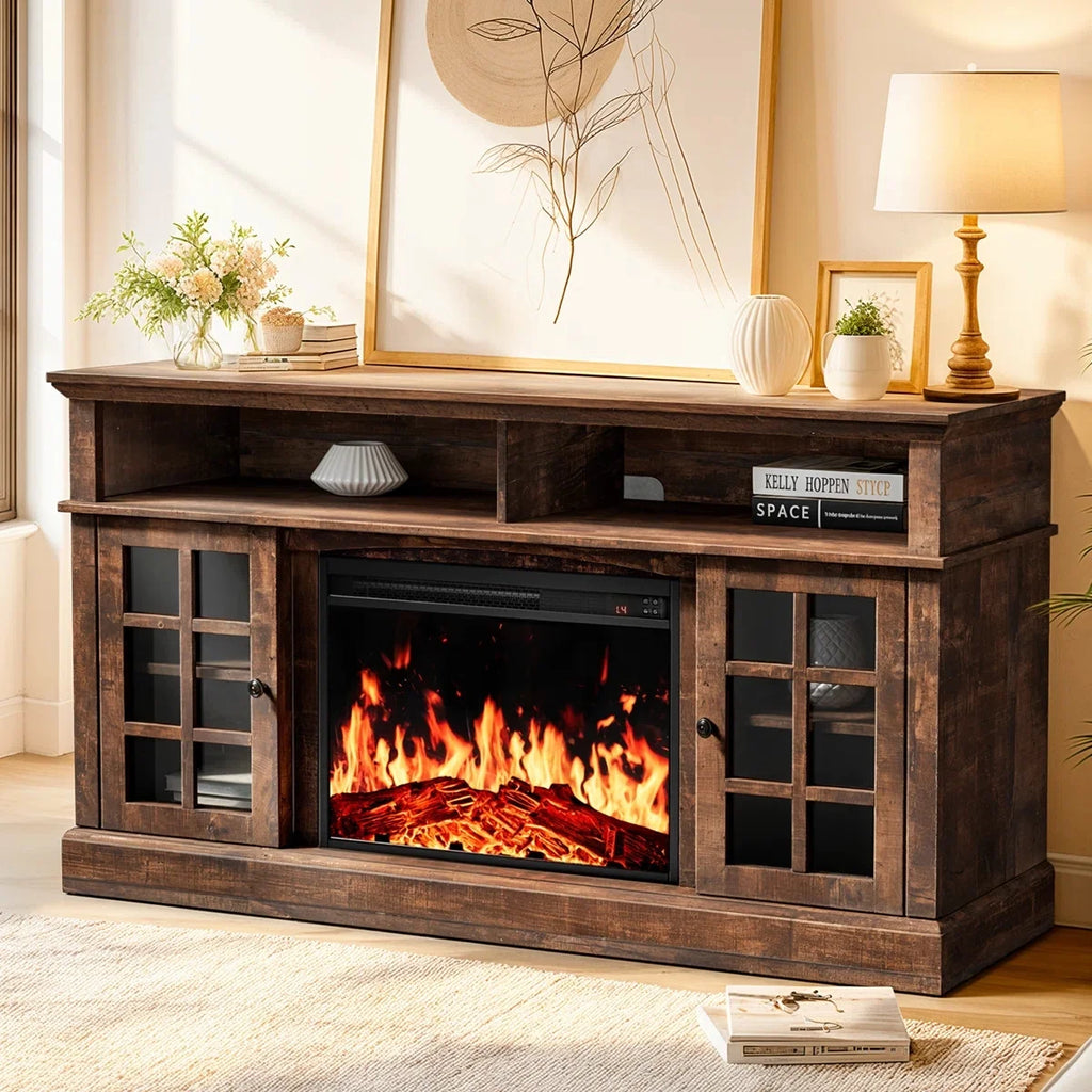 Electric Fireplace TV Stand for 75�� TVs Fireplace Entertainment Center TV Console Table with 23�� Fireplace, Holds up to 200 lbs